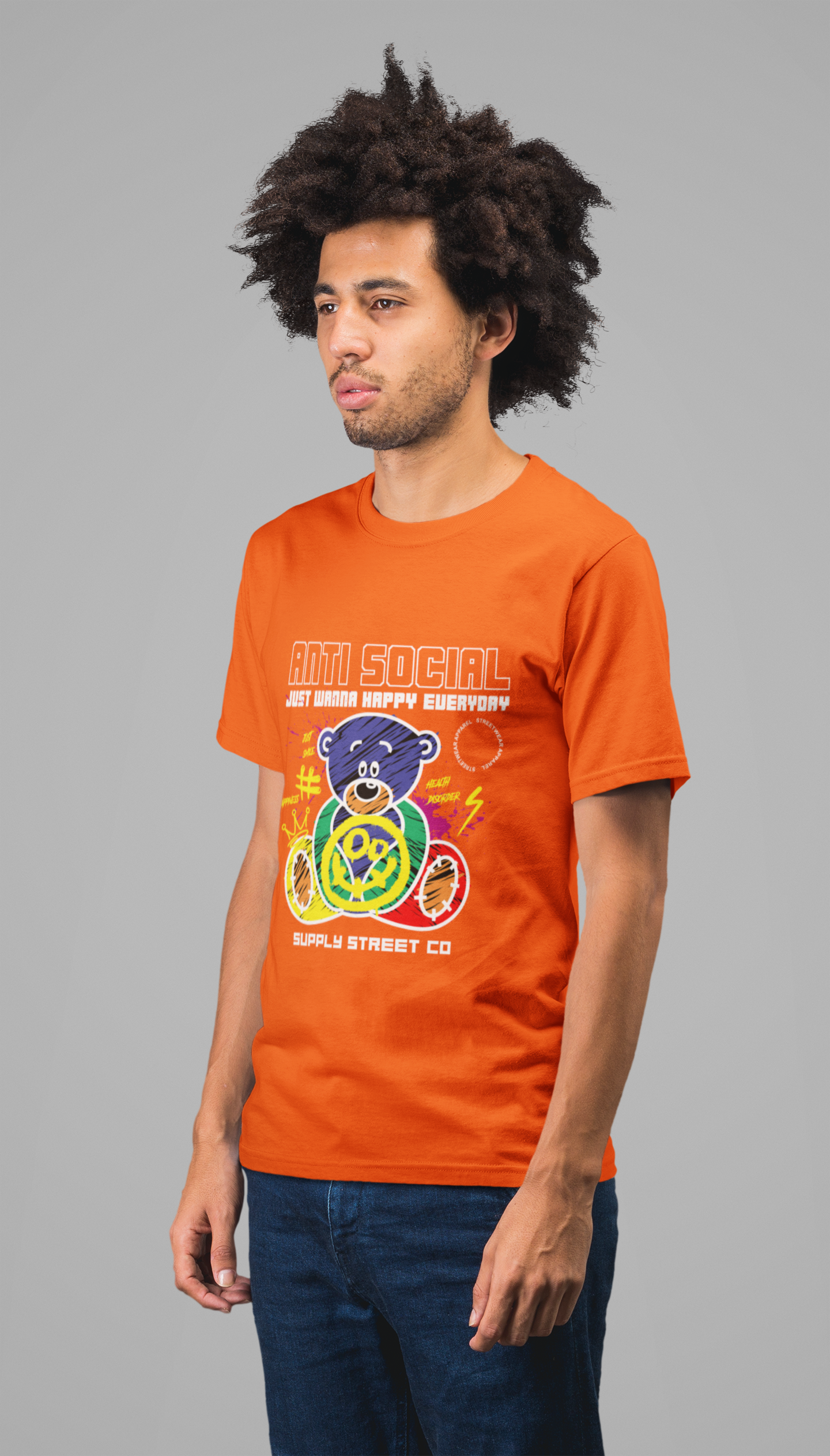 Regular Fit Classic Fit Anti Social Orange T-Shirt Men