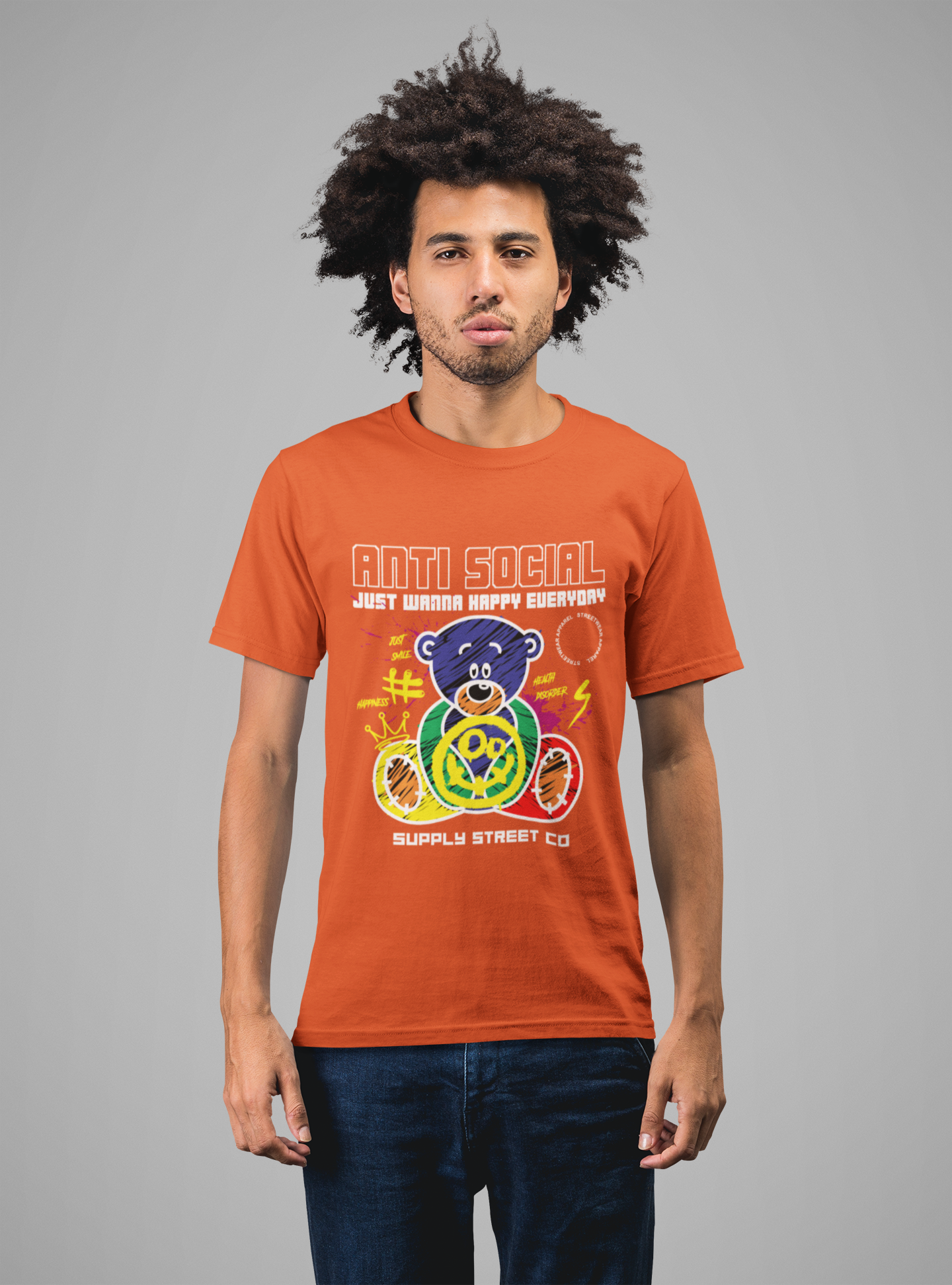 Regular Fit Classic Fit Anti Social Orange T-Shirt Men
