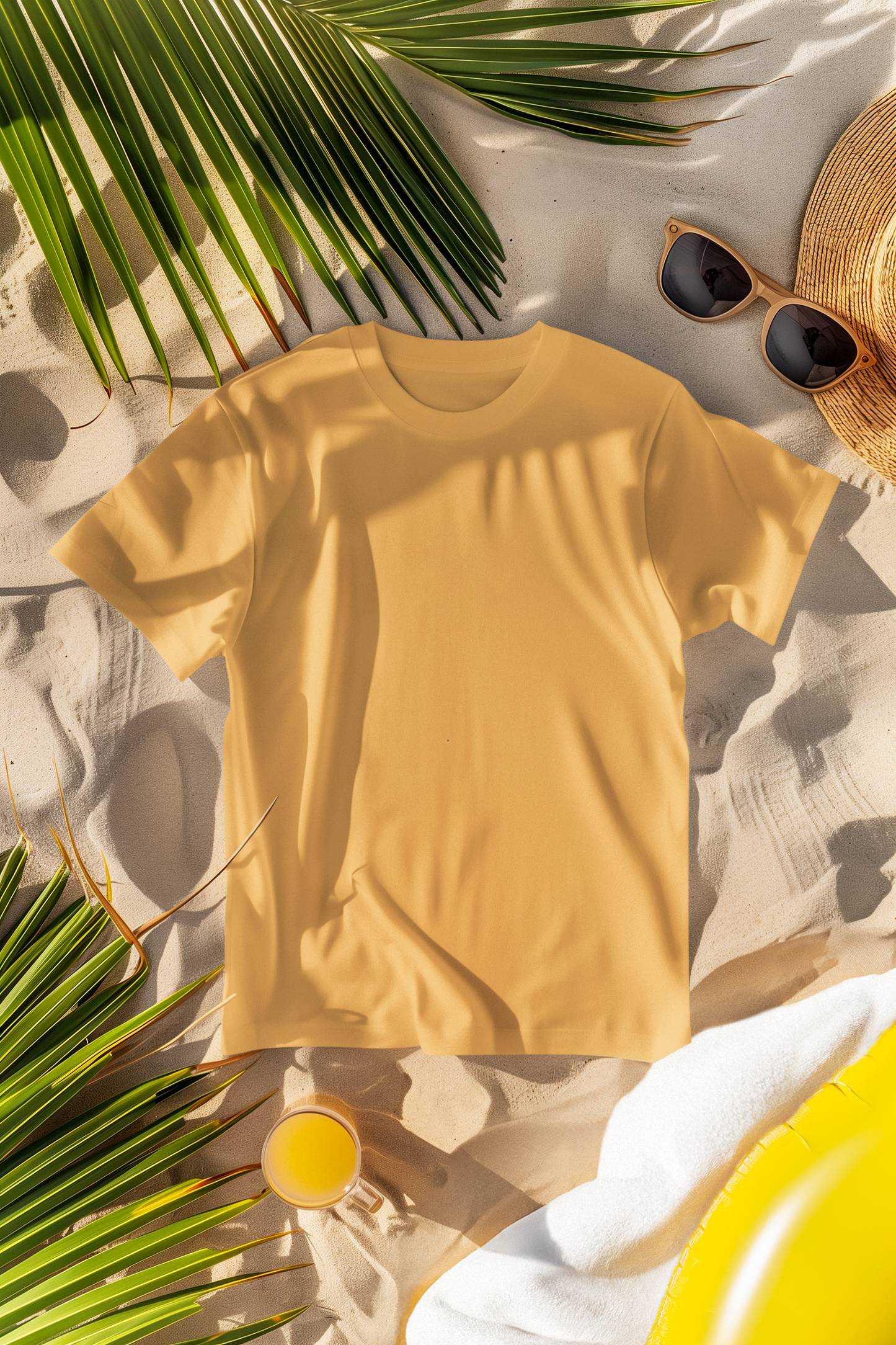 Oversized Extended Neck Basic T Shirt Autumn Yellow