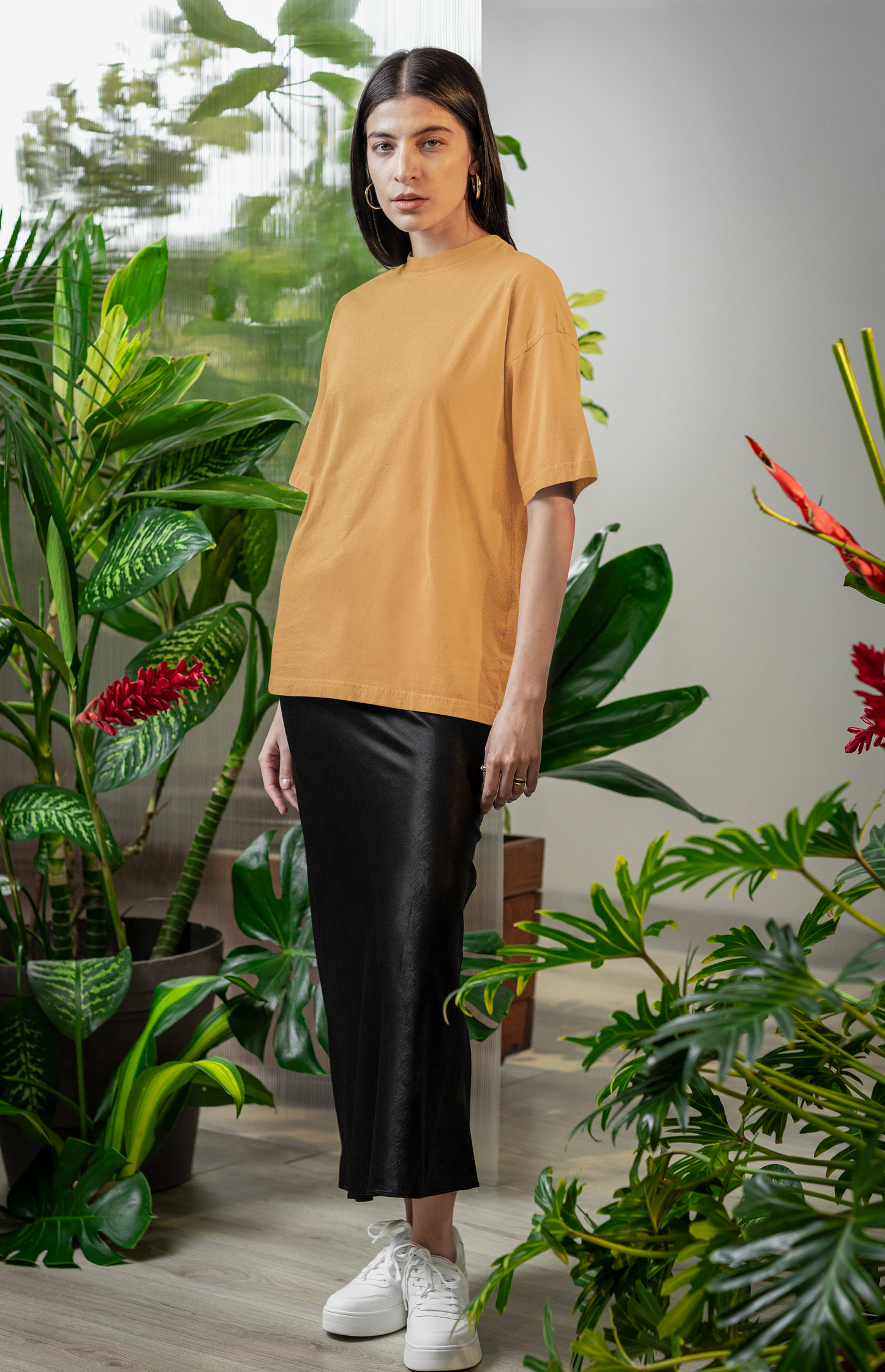 Oversized Extended Neck Basic T Shirt Autumn Yellow