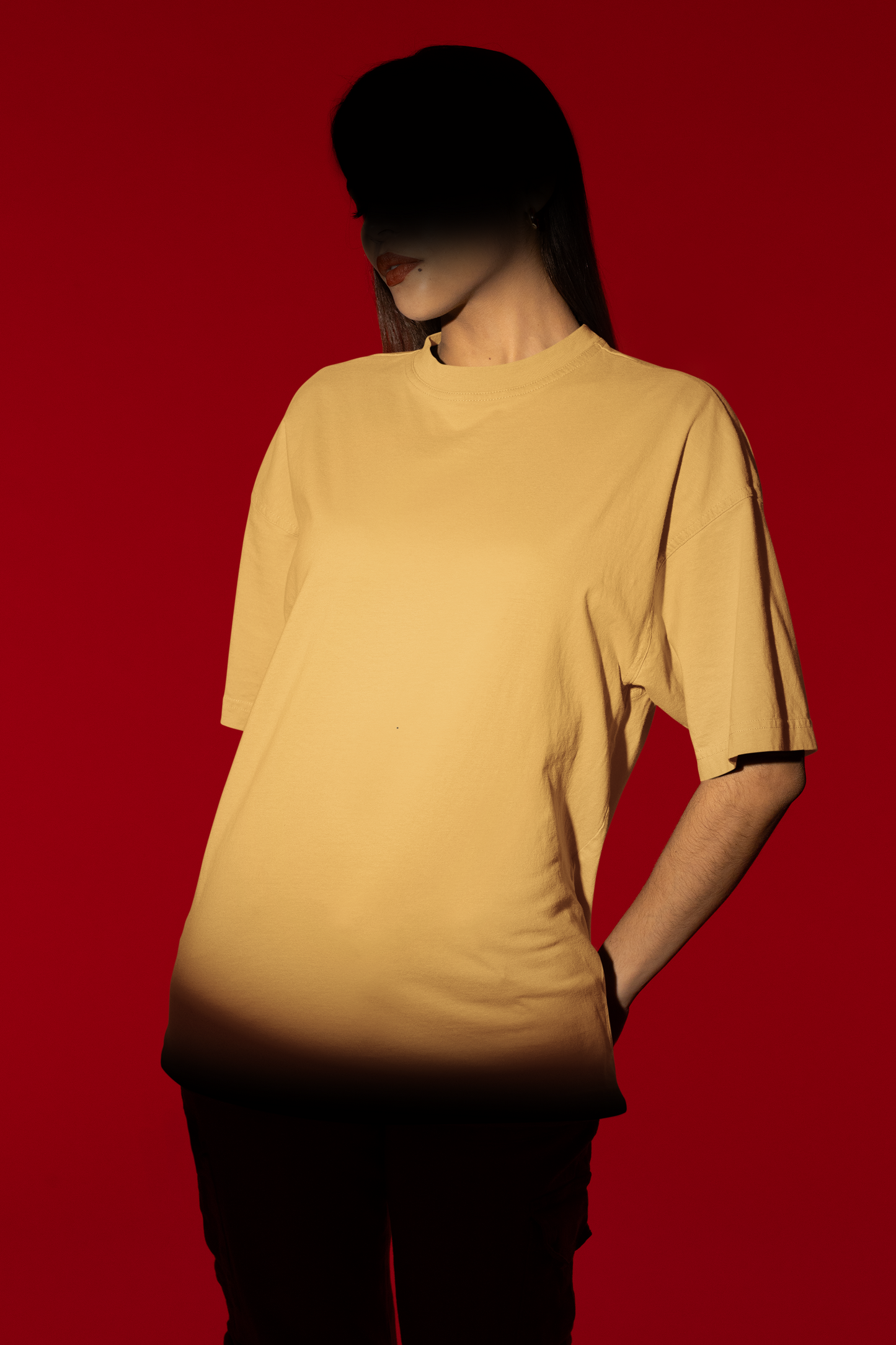 Oversized Extended Neck Basic T Shirt Autumn Yellow