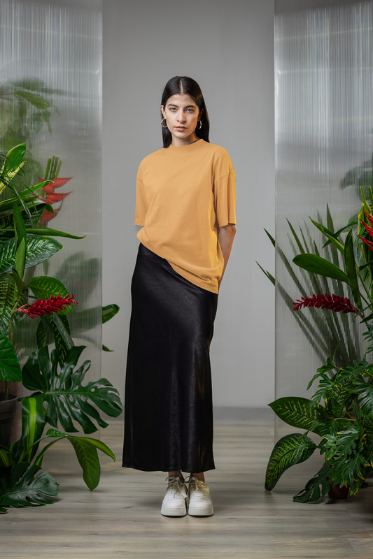 Oversized Extended Neck Basic T Shirt Autumn Yellow