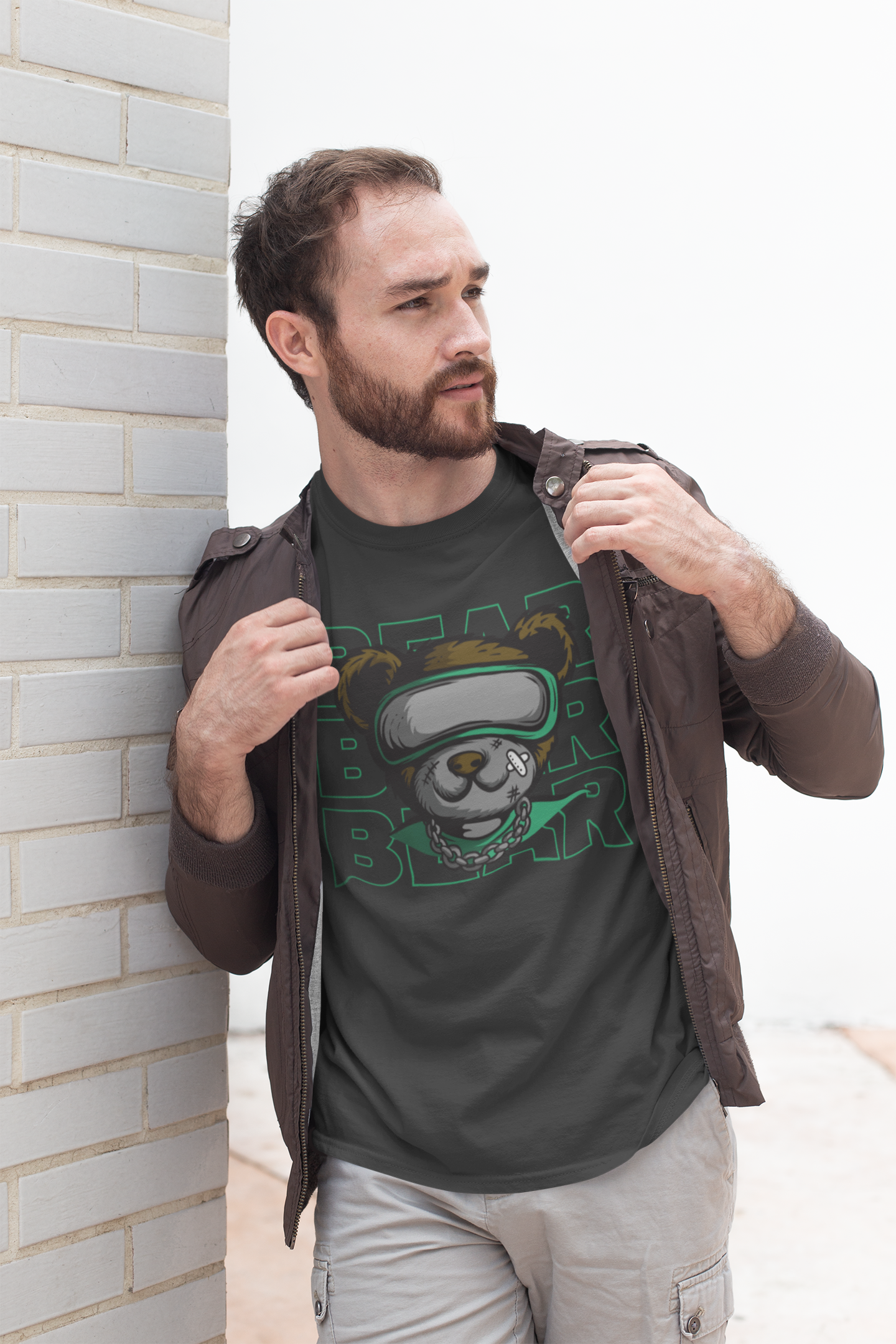 Regular Fit Classic Fit Bear Grey T-Shirt Men