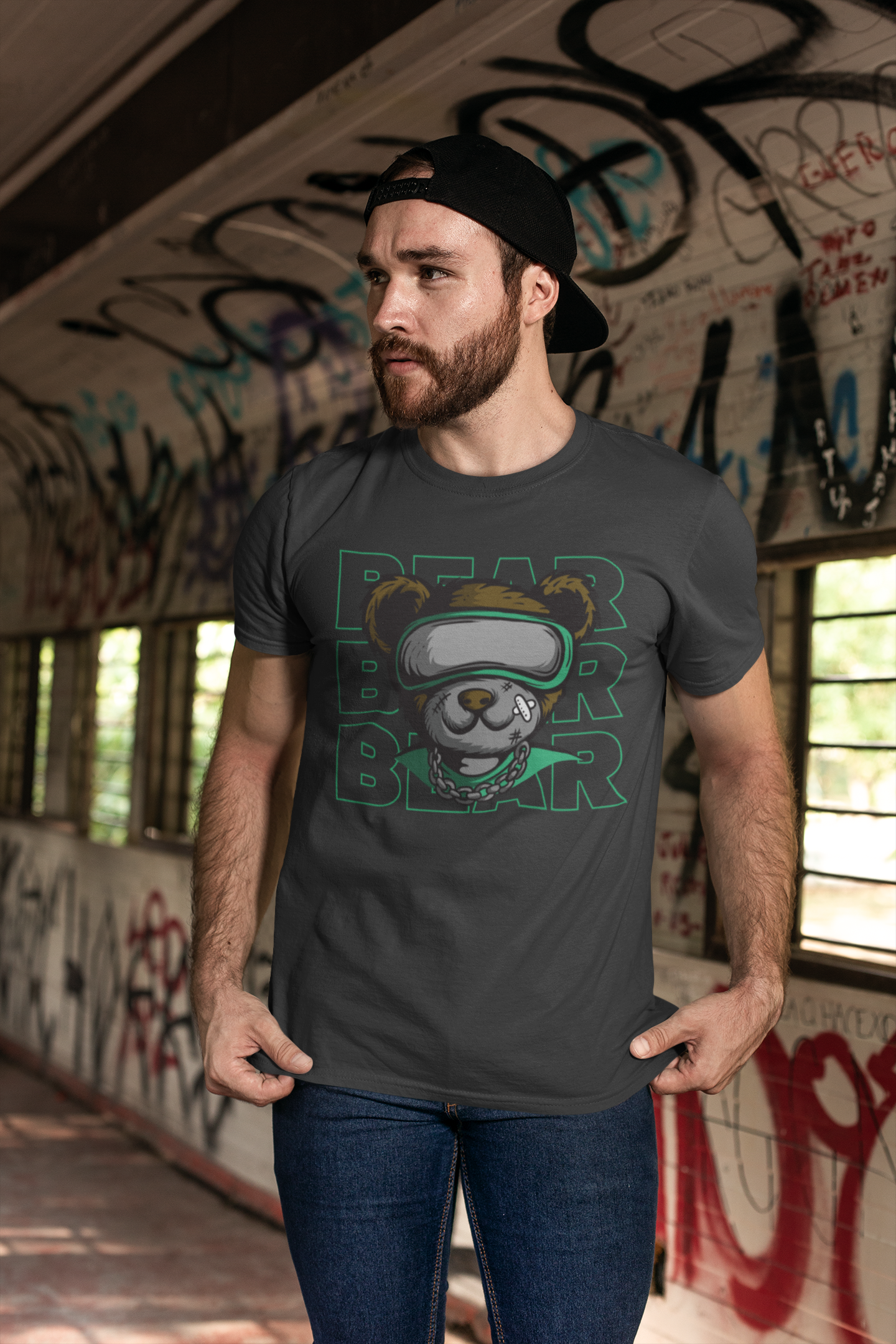 Regular Fit Classic Fit Bear Grey T-Shirt Men