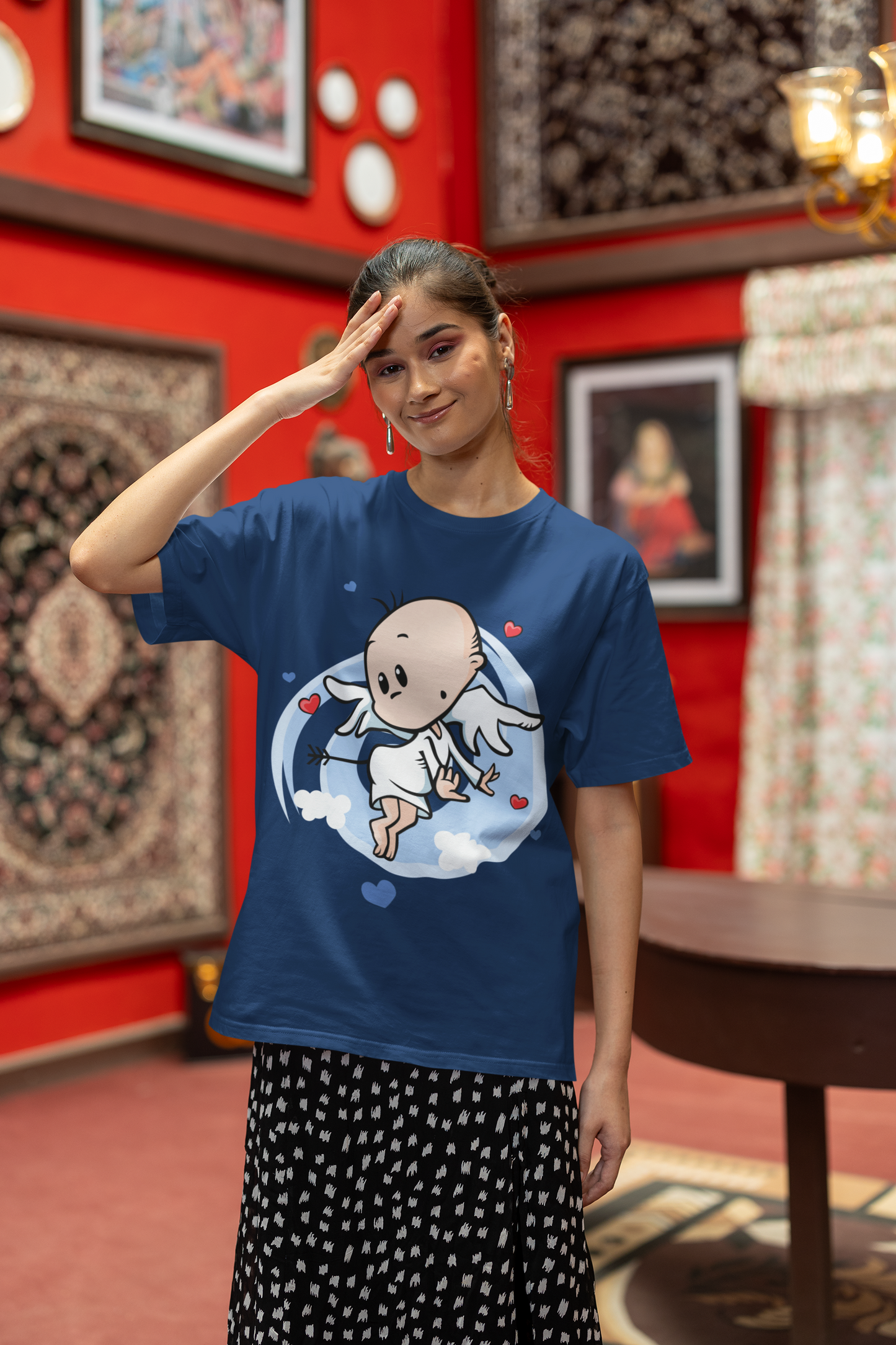 Oversized Extended Neck Baby Angel T Shirt Blue
