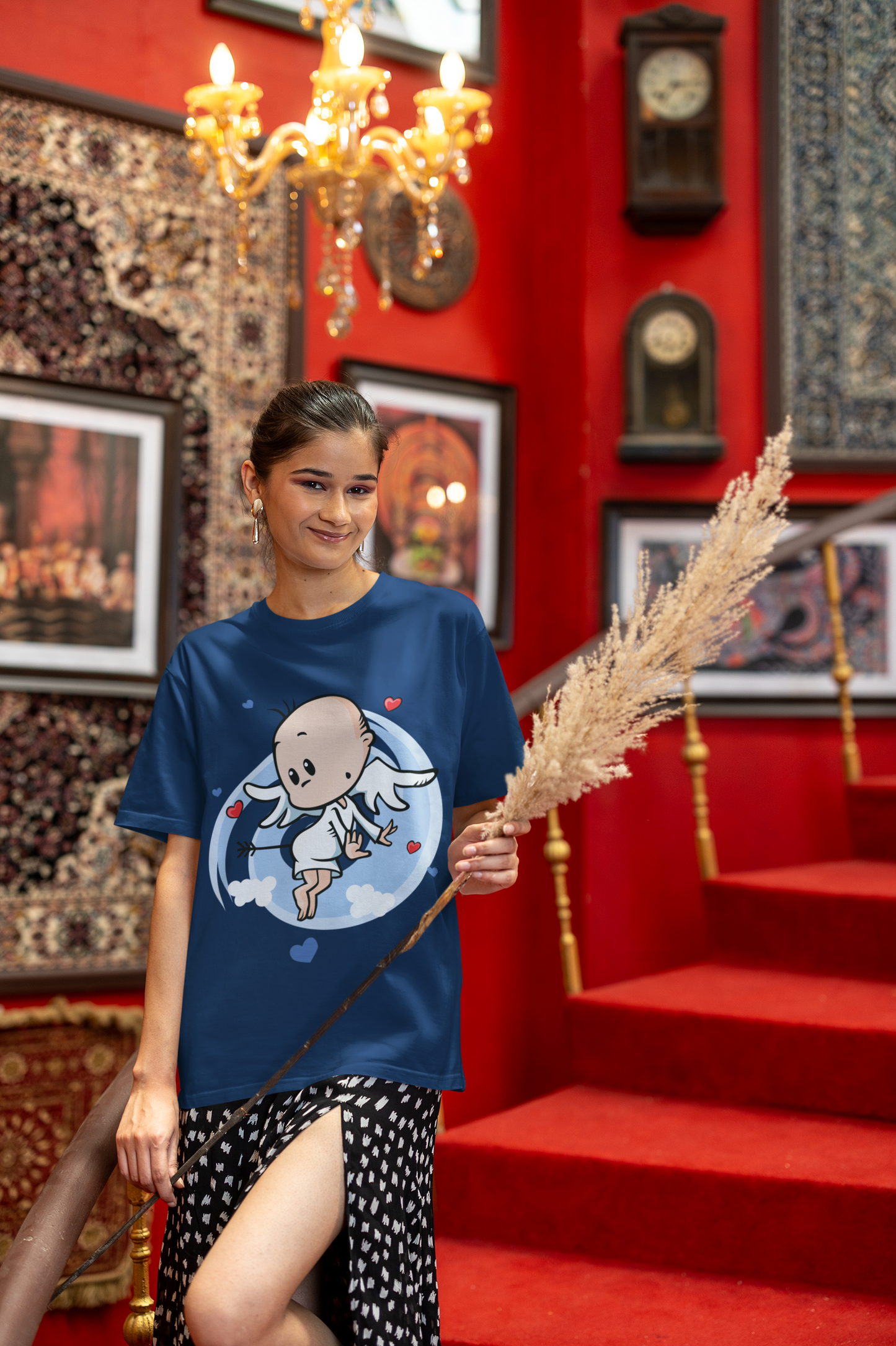 Oversized Extended Neck Baby Angel T Shirt Blue