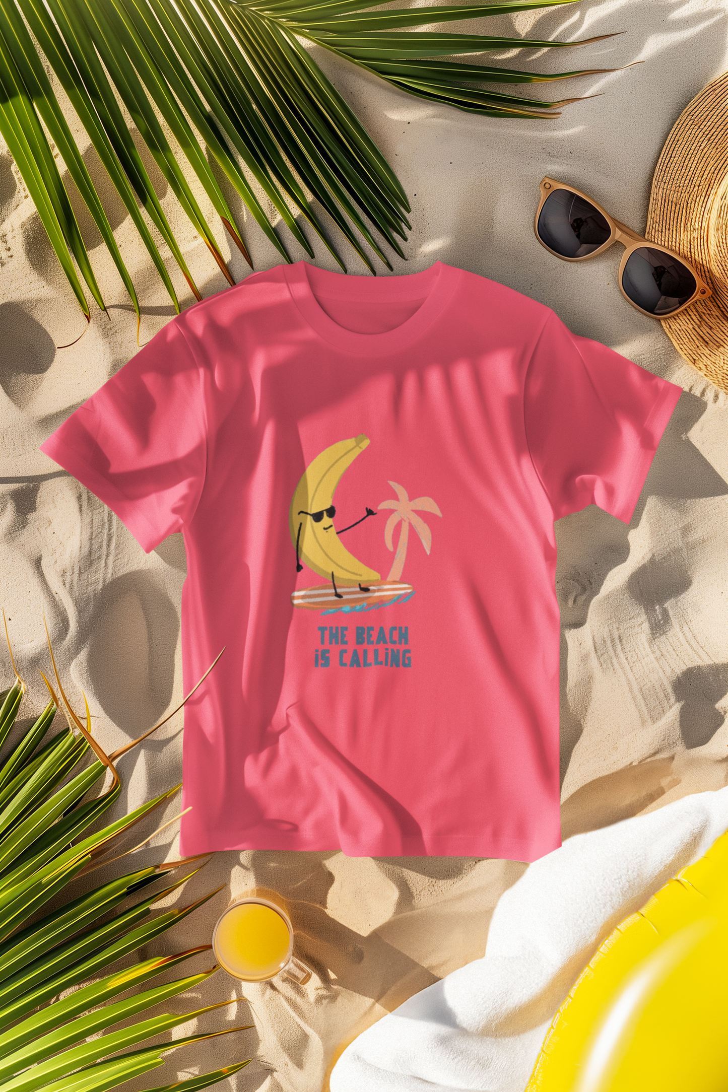 Regular Fit Classic Fit Beach Calling T-Shirt Men Peach Pink