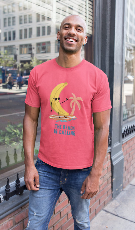 Regular Fit Classic Fit Beach Calling T-Shirt Men Peach Pink