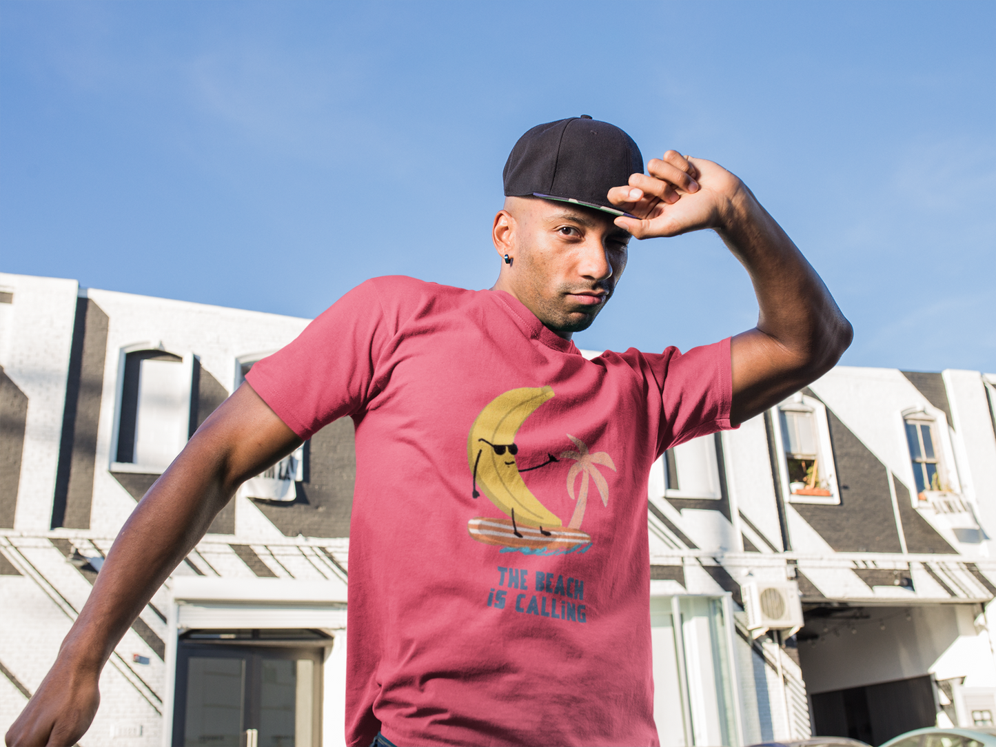Regular Fit Classic Fit Beach Calling T-Shirt Men Peach Pink