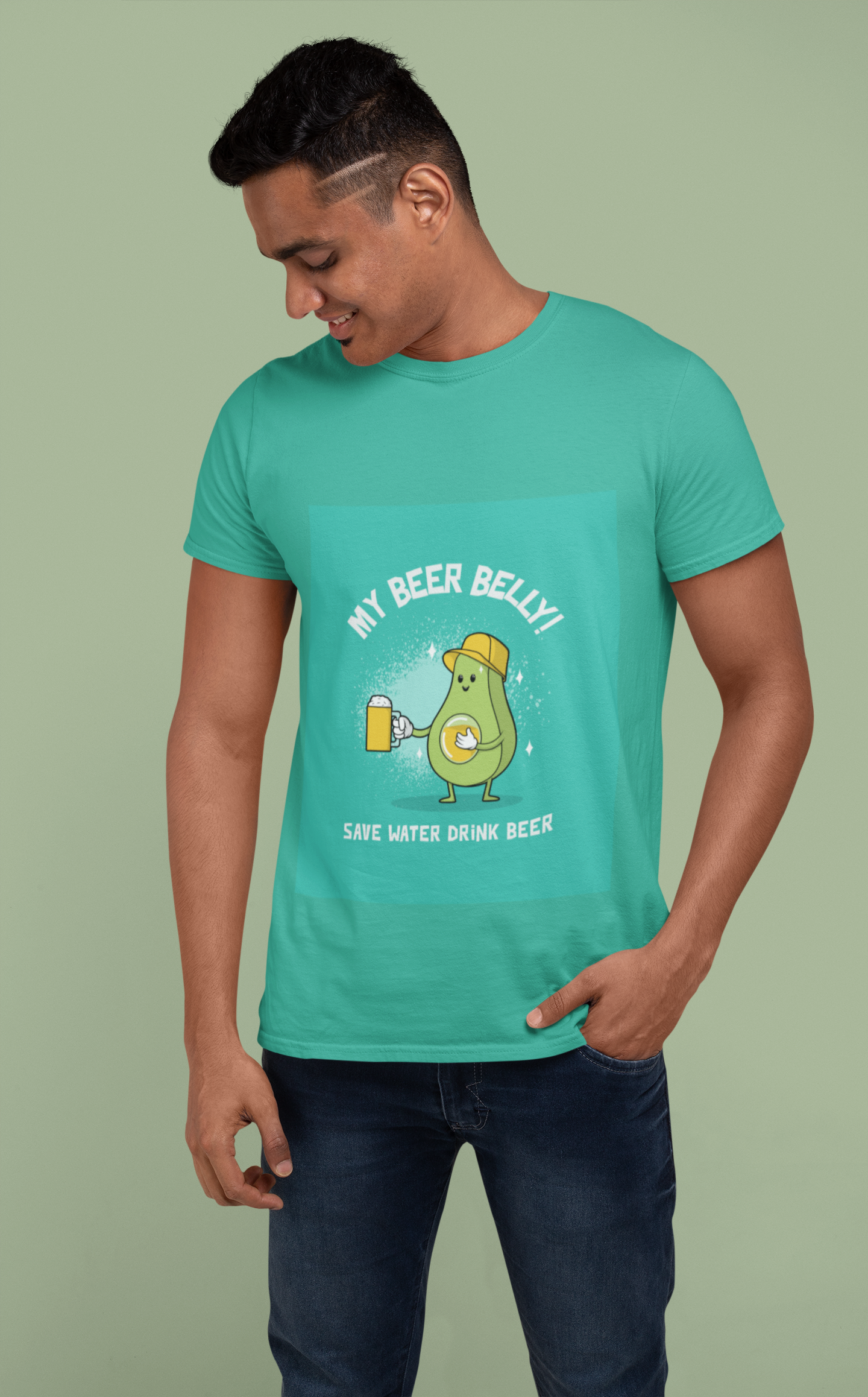 Regular Fit Classic Fit Beer Belly T-Shirt Men Green