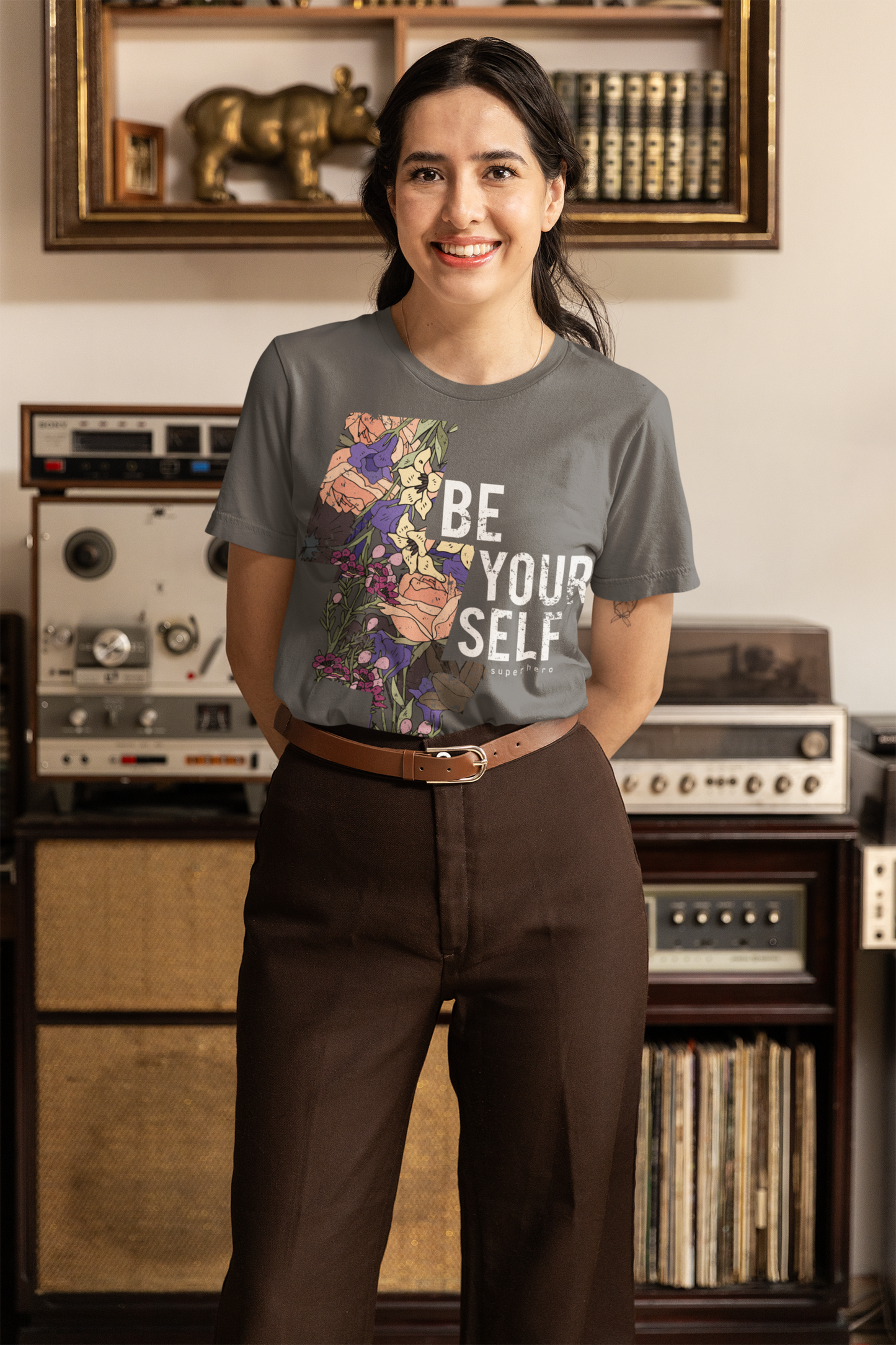 Regular Fit Classic Fit Be Yourself T-Shirt Women Grey