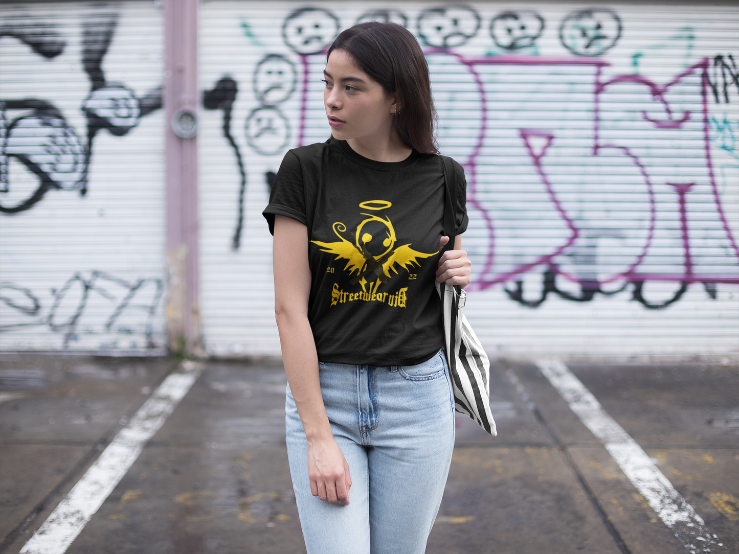 Regular Fit Classic Fit Angel Black T-Shirt Women