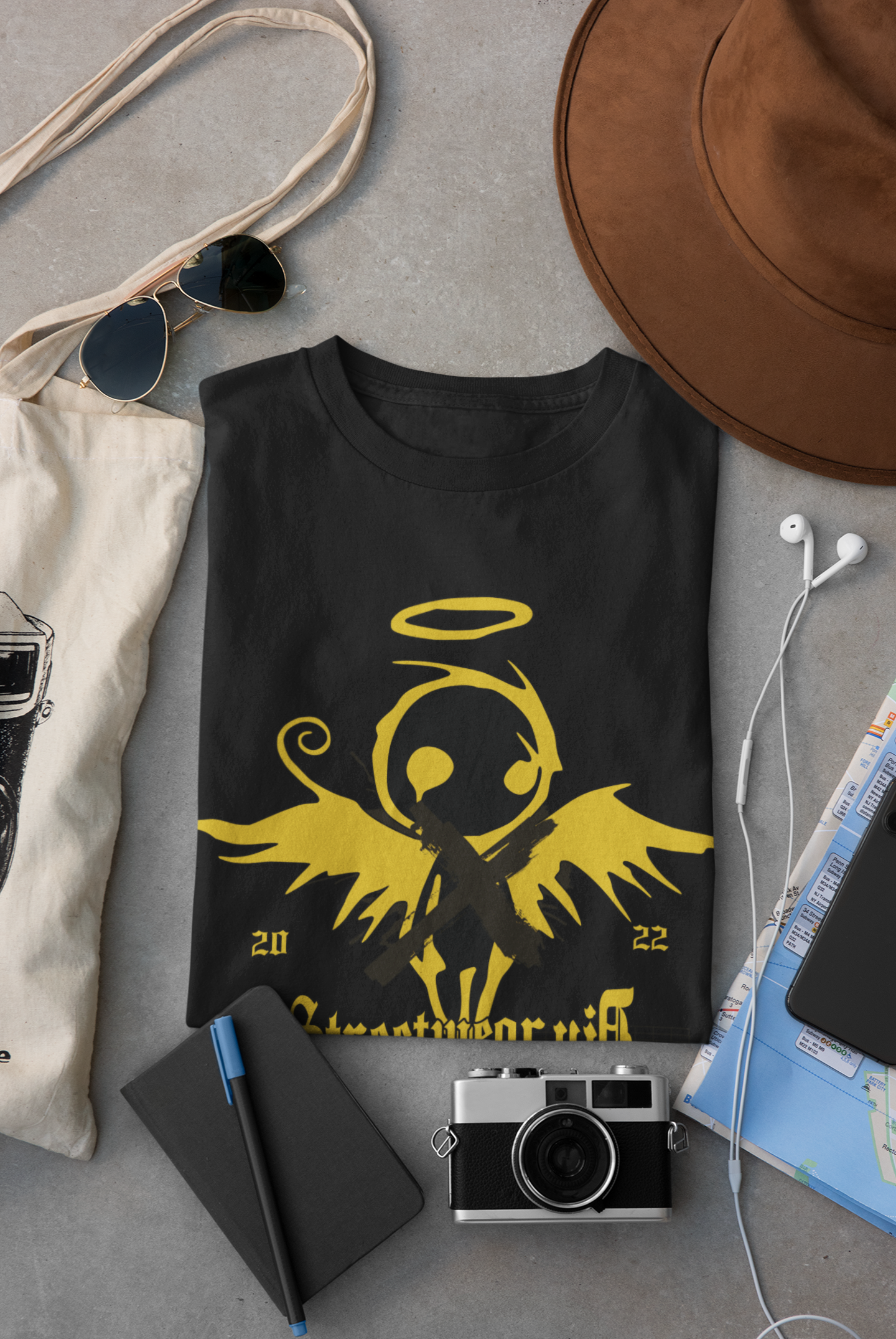 Regular Fit Classic Fit Angel Black T-Shirt Women