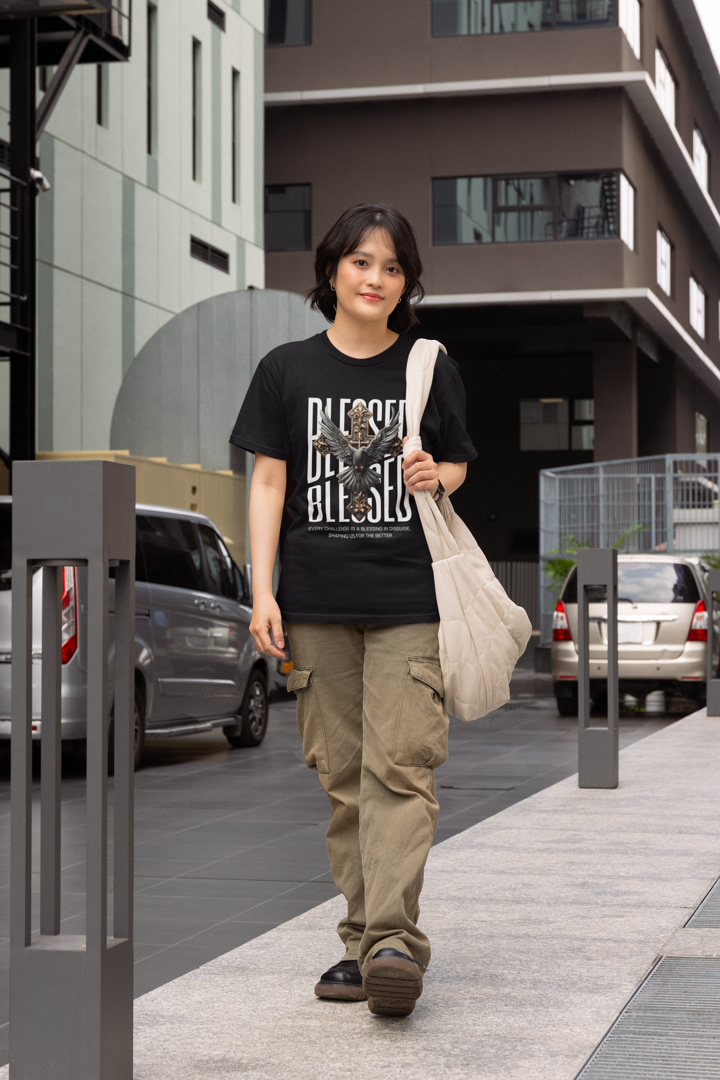 Regular Fit Classic Fit Blessed Black T-Shirt Women