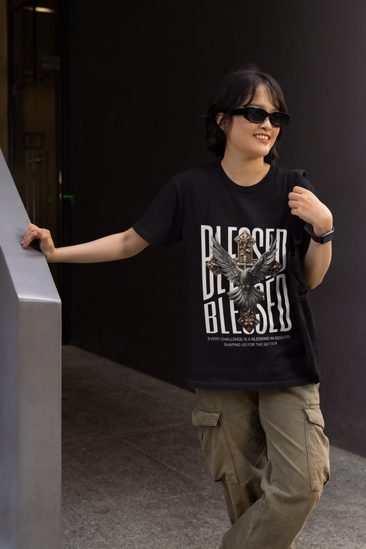 Regular Fit Classic Fit Blessed Black T-Shirt Women