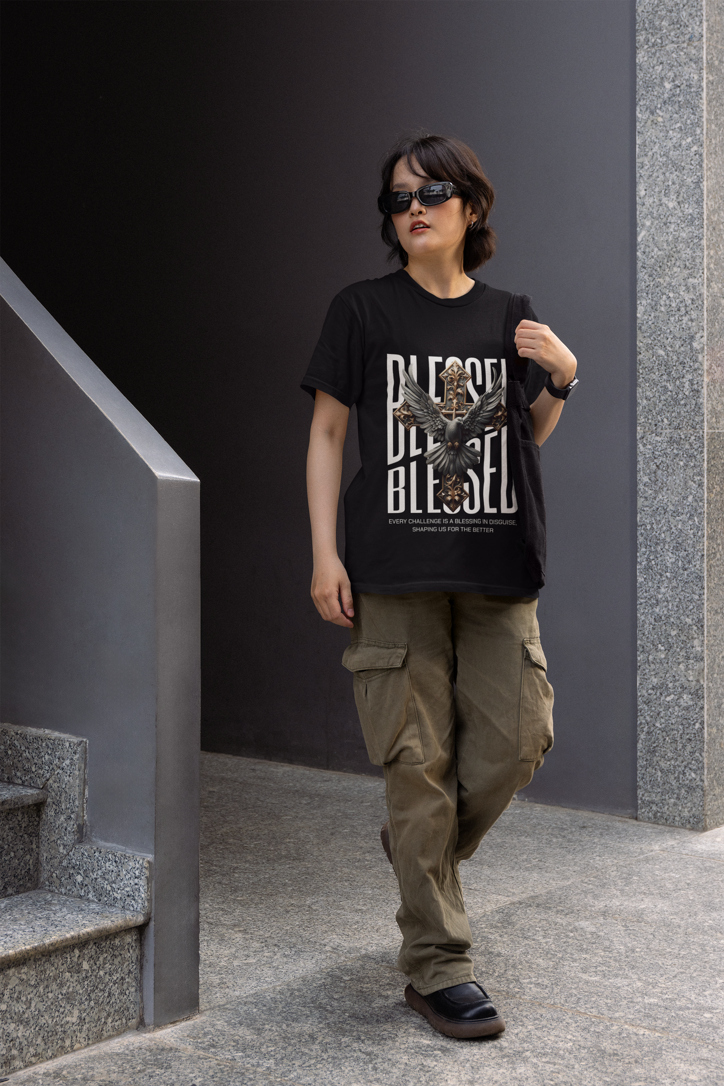 Regular Fit Classic Fit Blessed Black T-Shirt Women