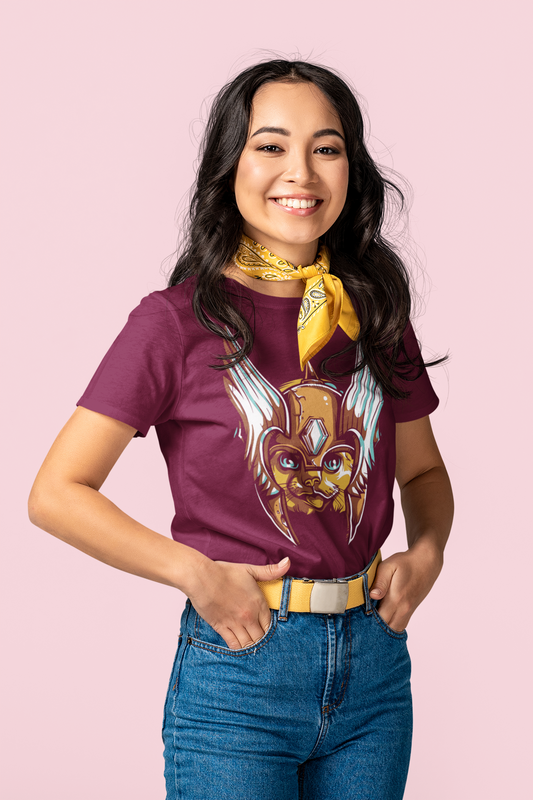 Regular Fit Classic Fit Cat Warrior T-Shirt Women Maroon