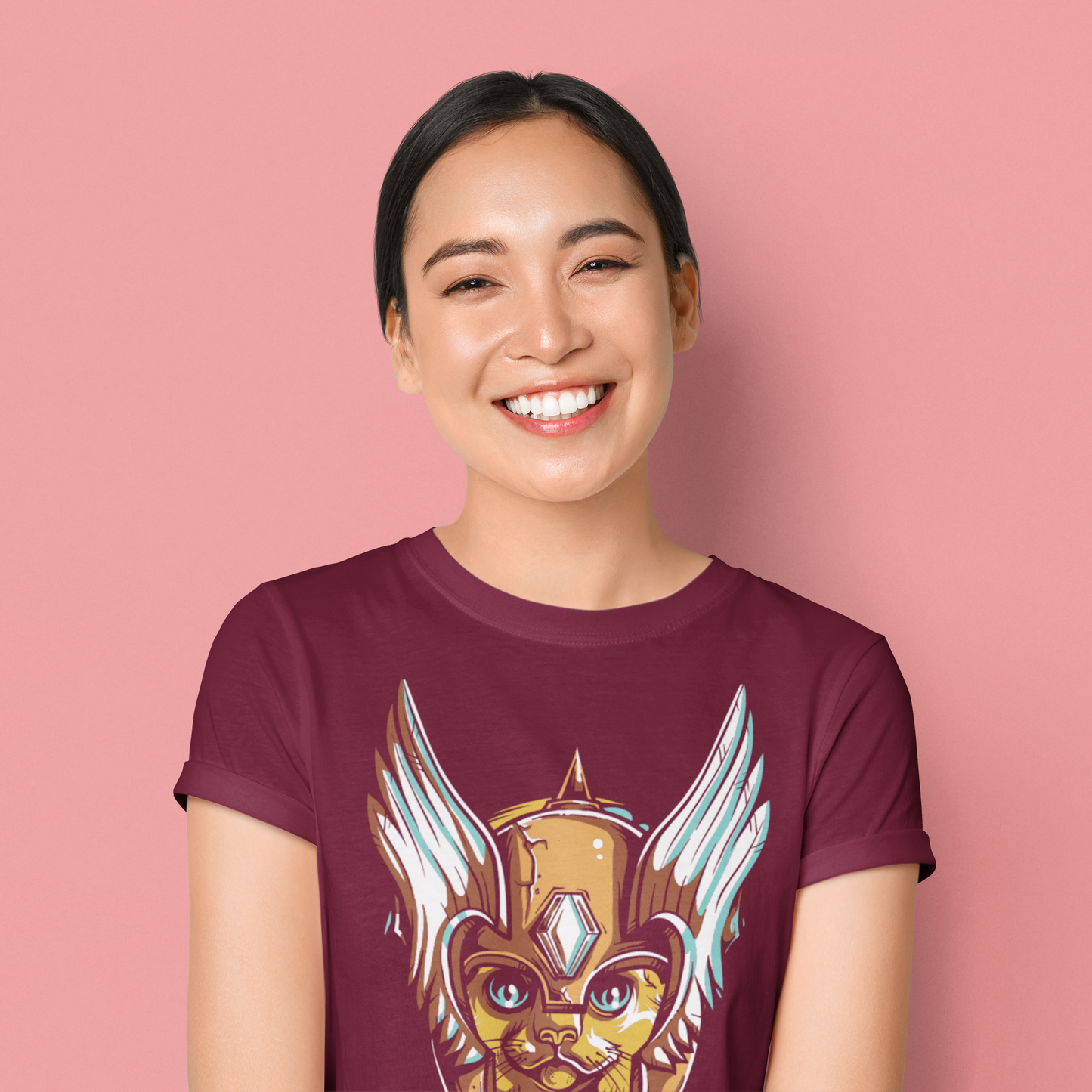 Regular Fit Classic Fit Cat Warrior T-Shirt Women Maroon