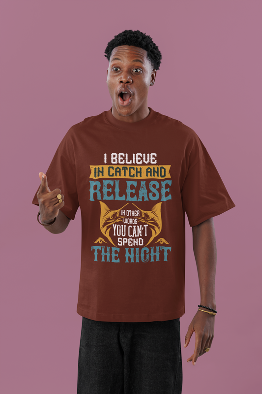 Oversized Extended Neck Catch & Release T-Shirt Brown