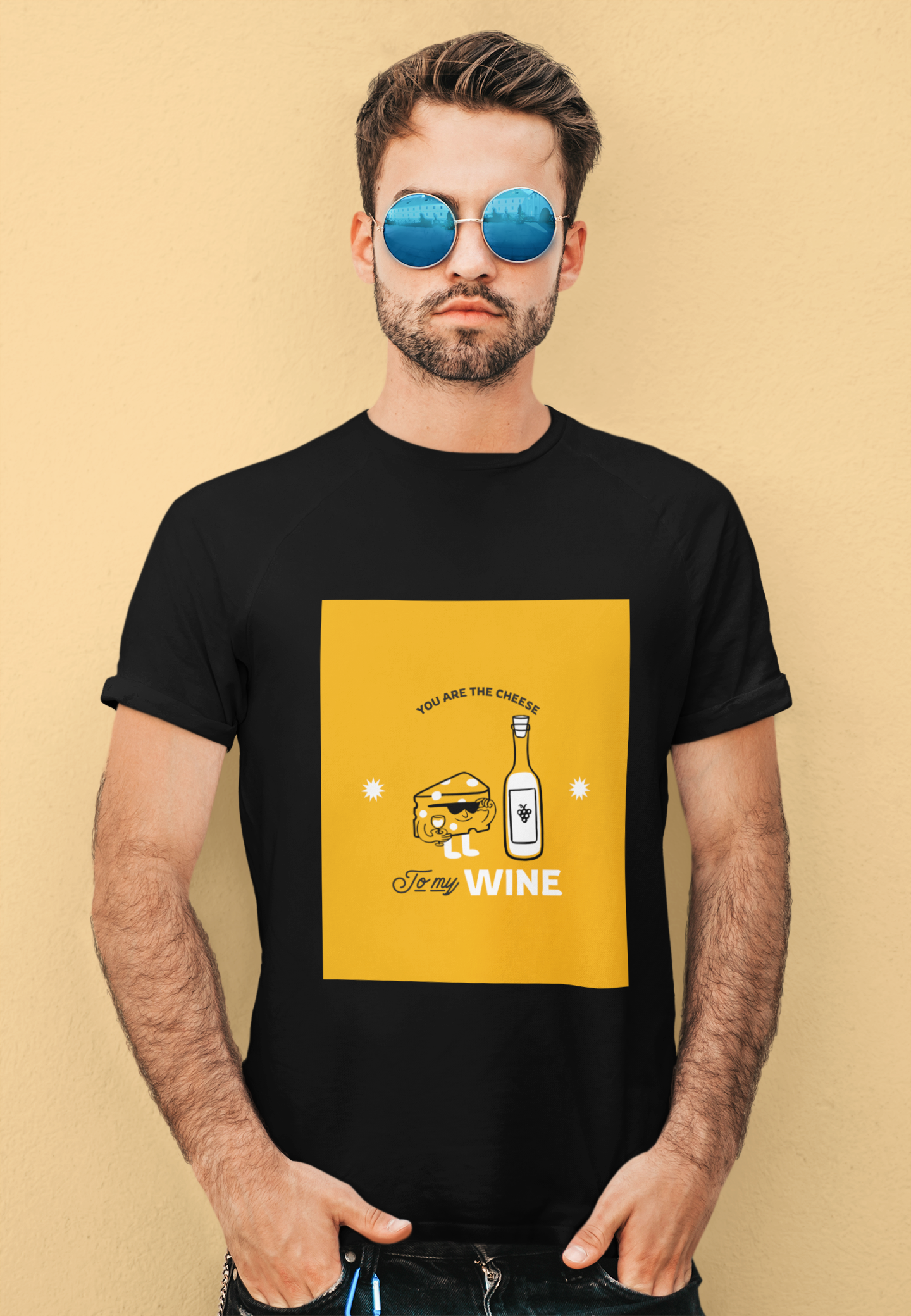 Regular Fit Classic Fit Cheese & Wine T-Shirt Men Black