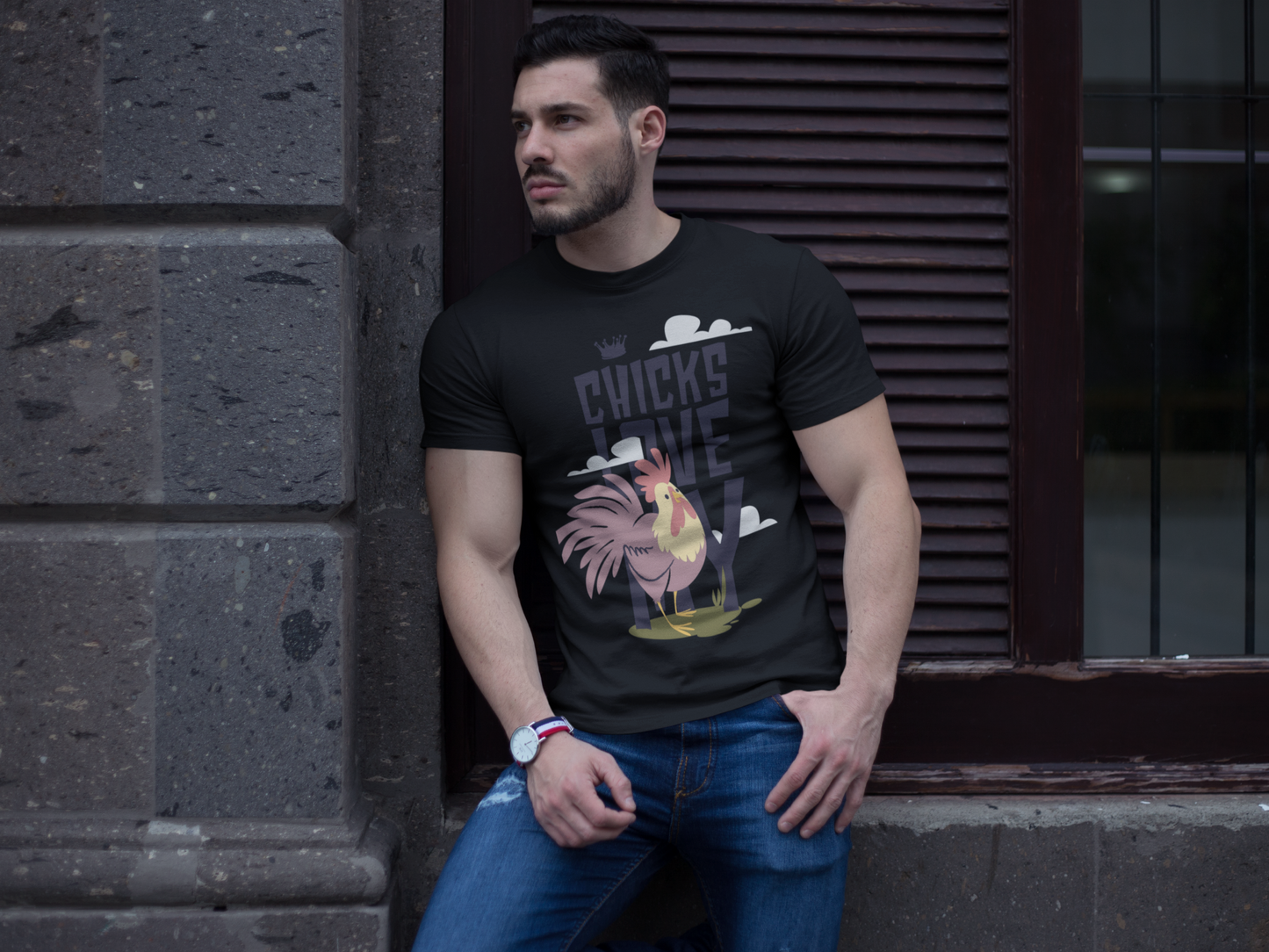 Regular Fit Classic Fit Chicks Love T-Shirt Men Black