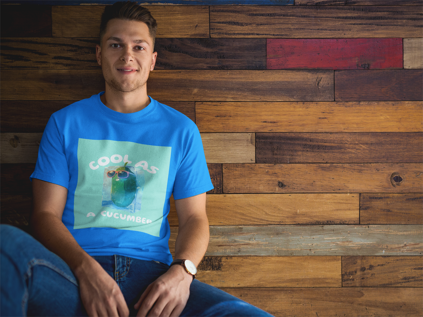 Regular Fit Classic Fit Cool Cucumber T-Shirt Men Blue