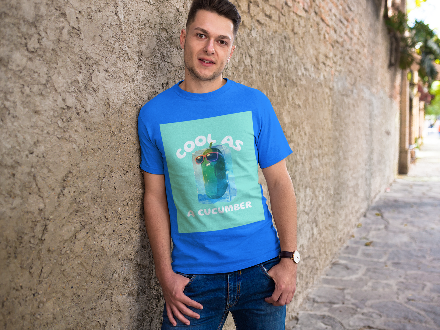 Regular Fit Classic Fit Cool Cucumber T-Shirt Men Blue