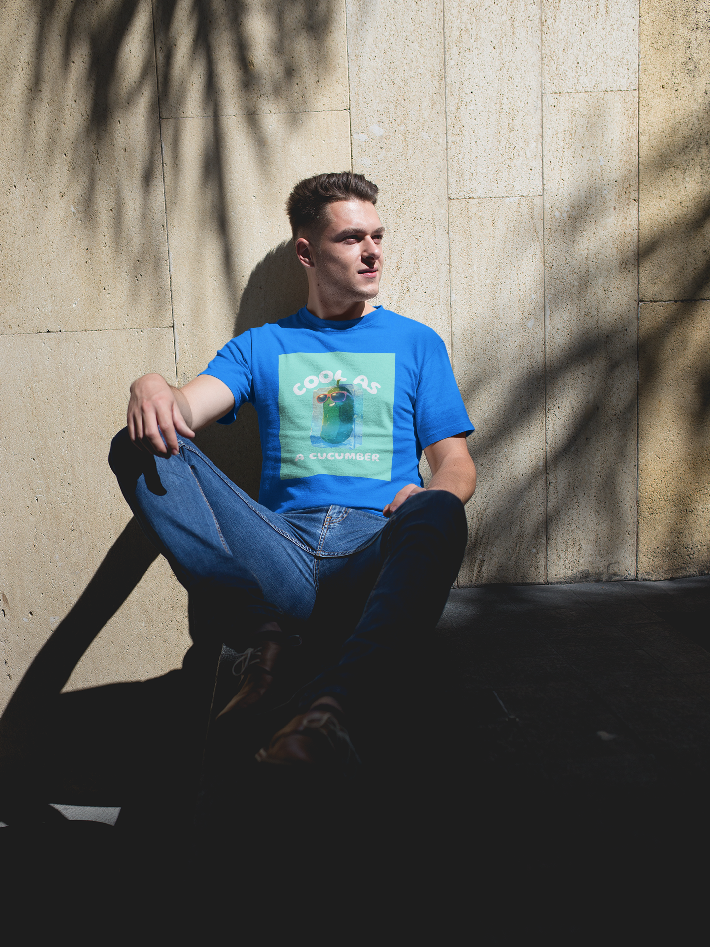 Regular Fit Classic Fit Cool Cucumber T-Shirt Men Blue