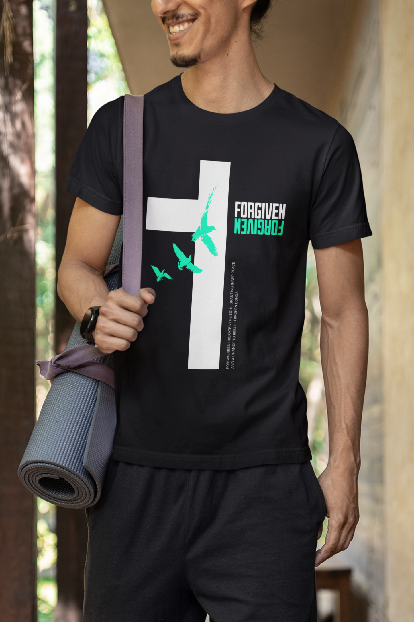 Regular Fit Classic Fit Forgive Black T-Shirt Men