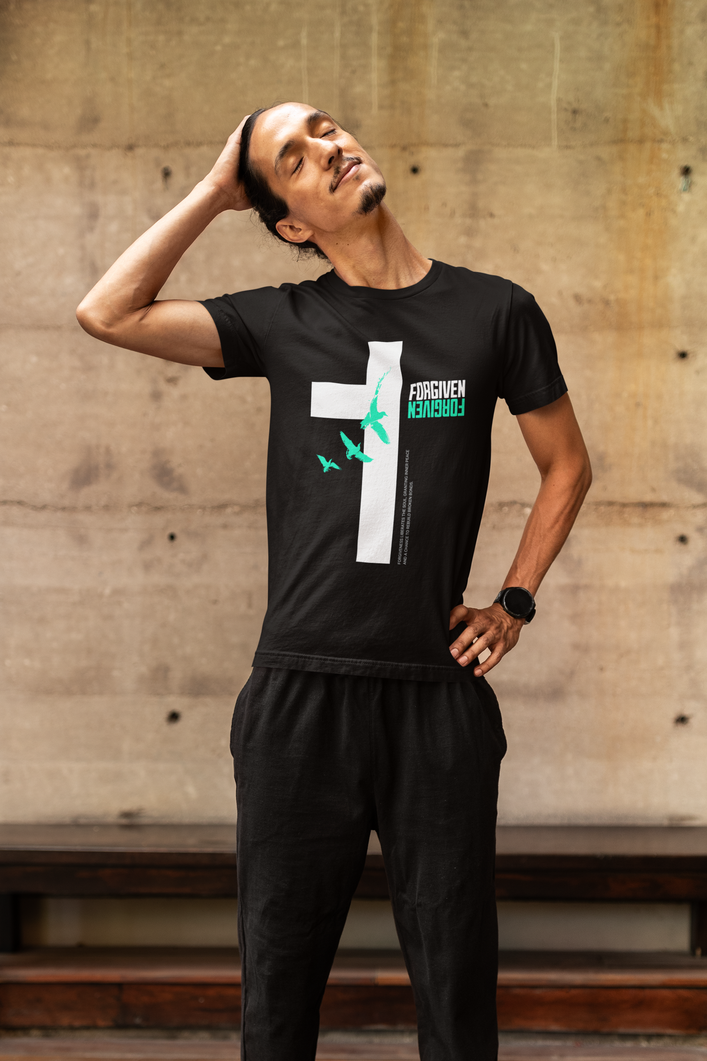 Regular Fit Classic Fit Forgive Black T-Shirt Men