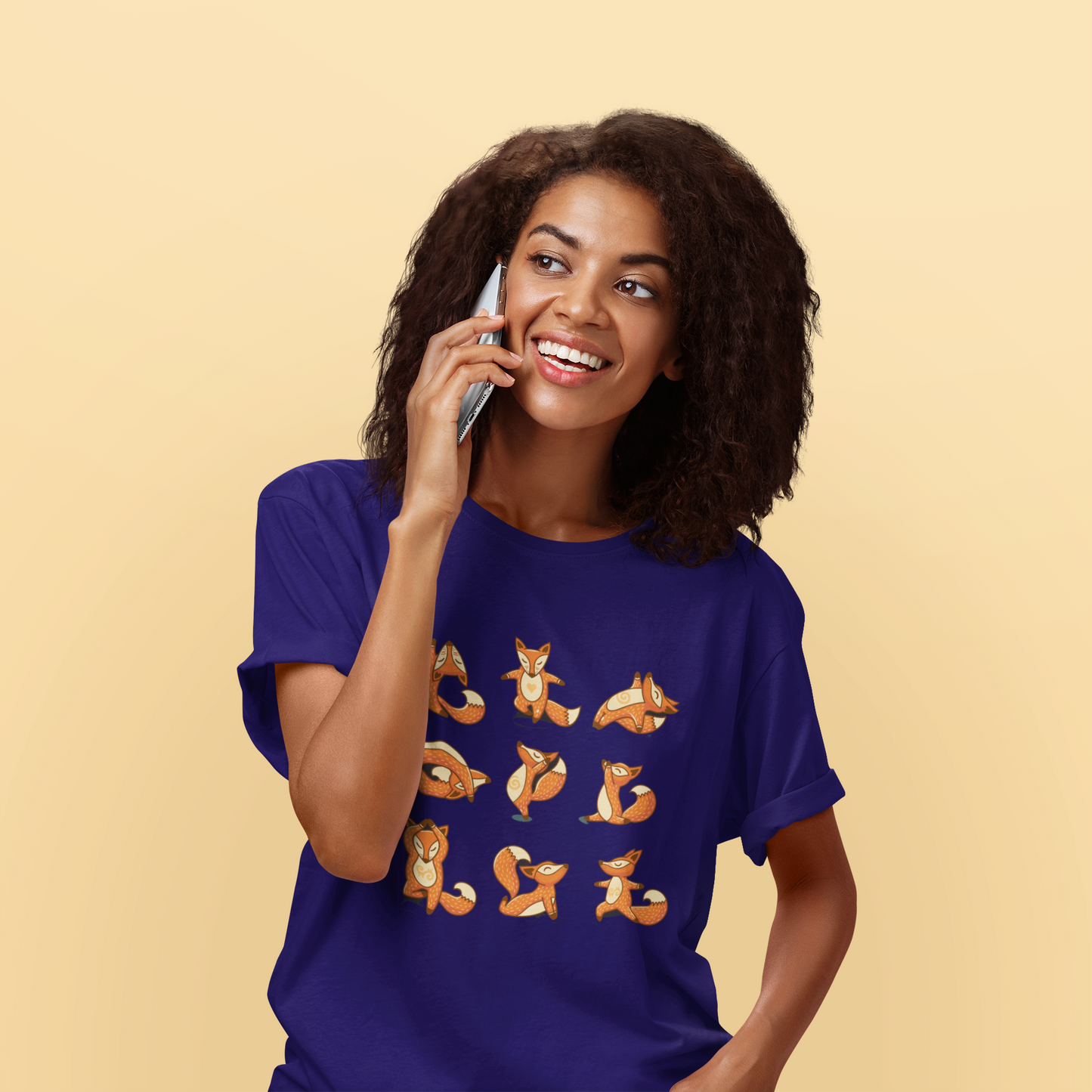 Regular Fit Classic Fit Fox Yoga T-Shirt Women Purple