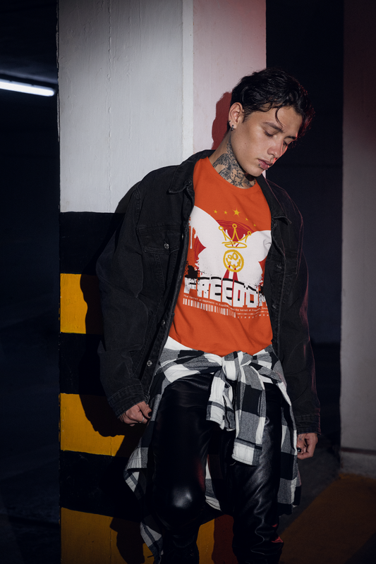 Oversized Extended Neck Freedom T-Shirt Orange