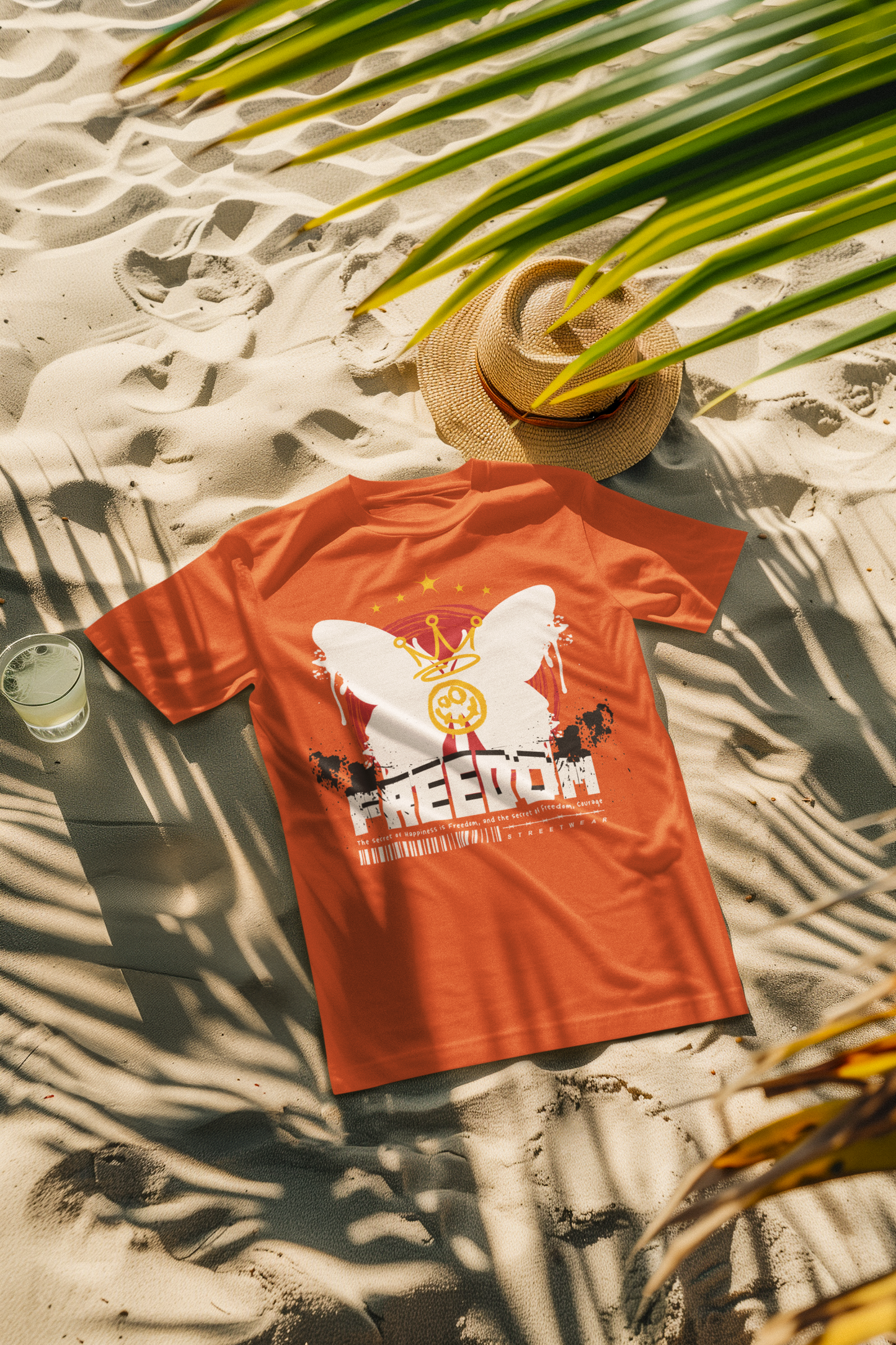 Oversized Extended Neck Freedom T-Shirt Orange