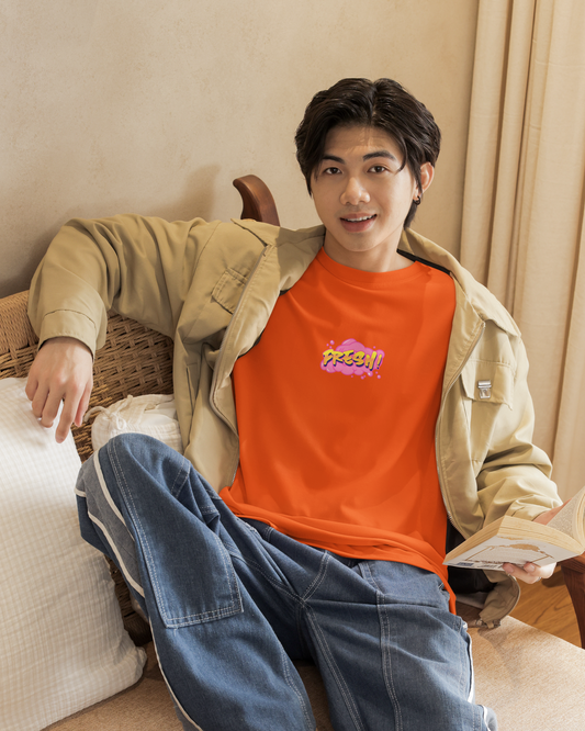 Oversized Extended Neck Basic Fresh T Shirt Orange