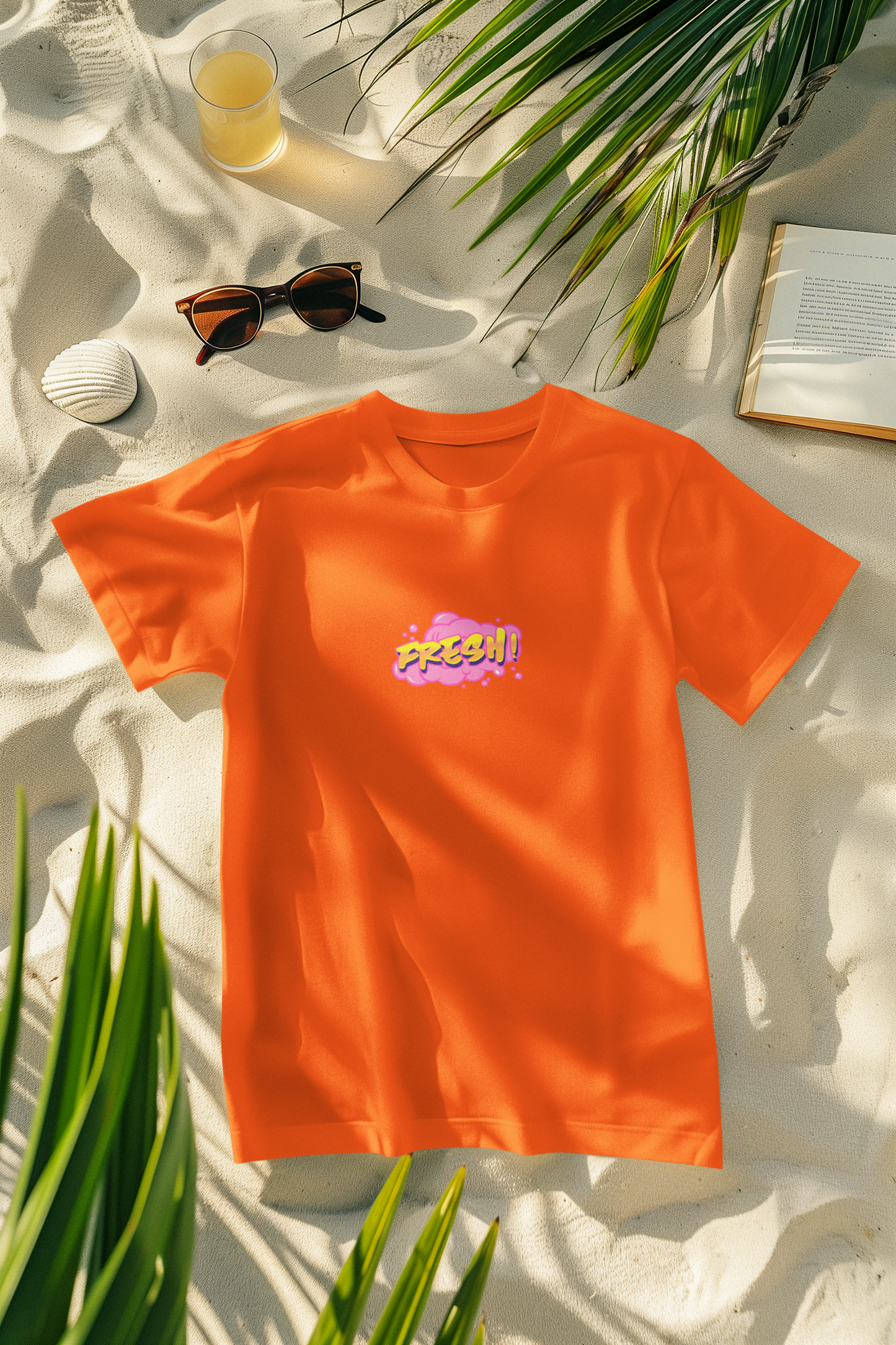Oversized Extended Neck Basic Fresh T Shirt Orange