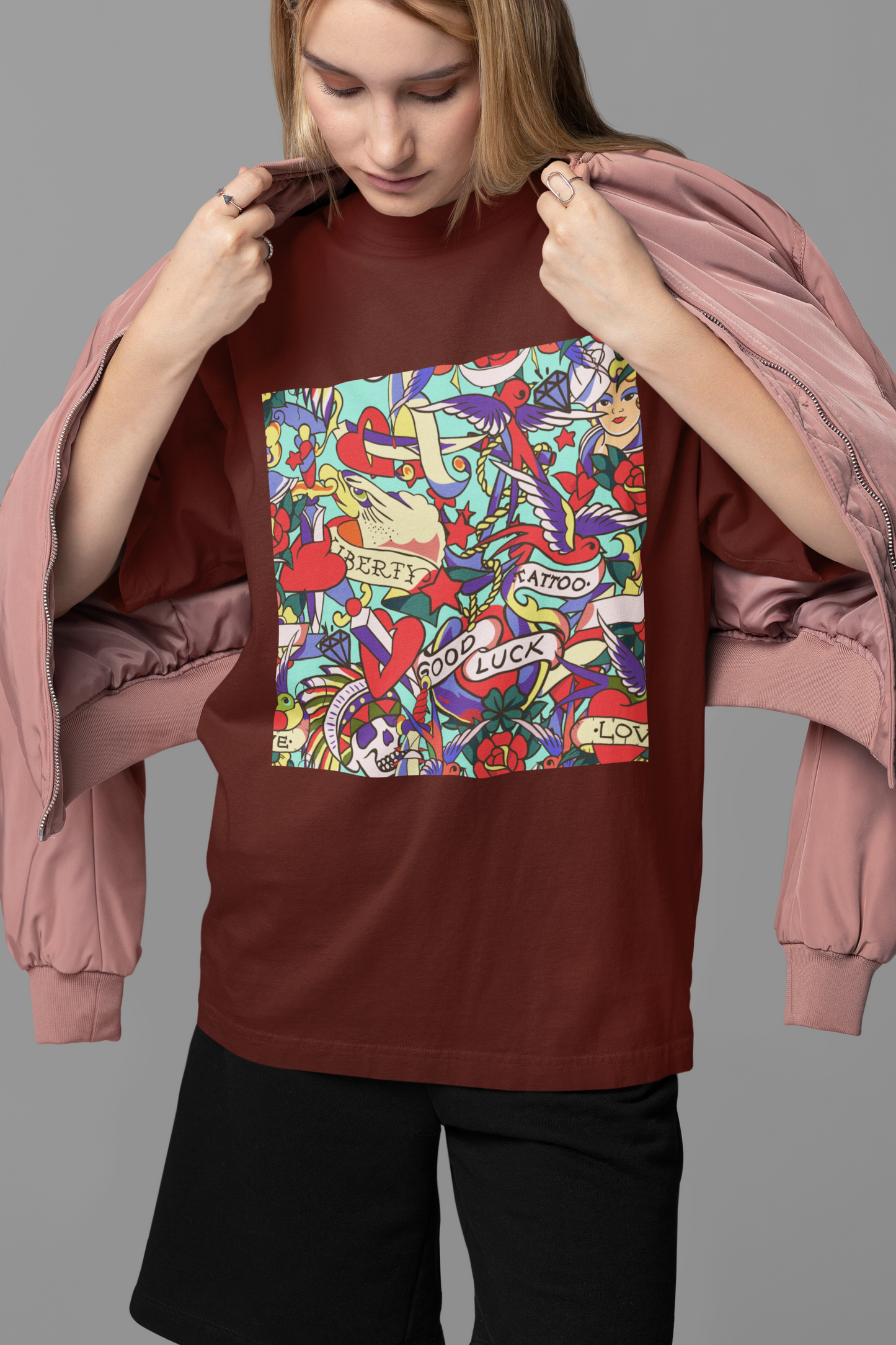 Oversized Extended Neck Graffiti T Shirt Brown