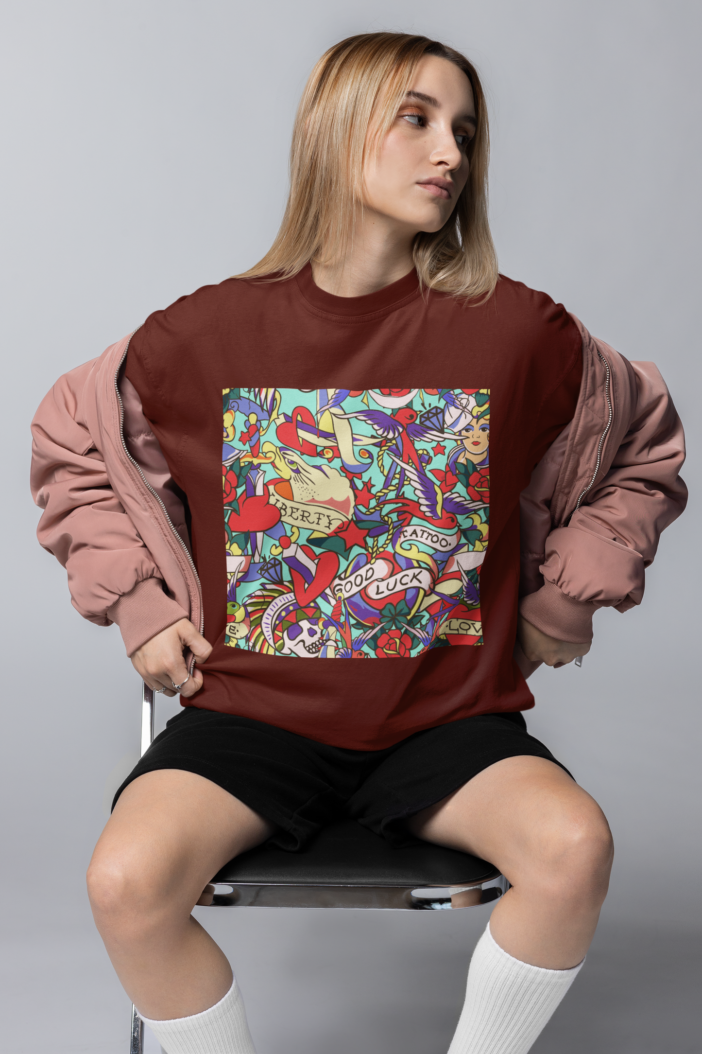 Oversized Extended Neck Graffiti T Shirt Brown