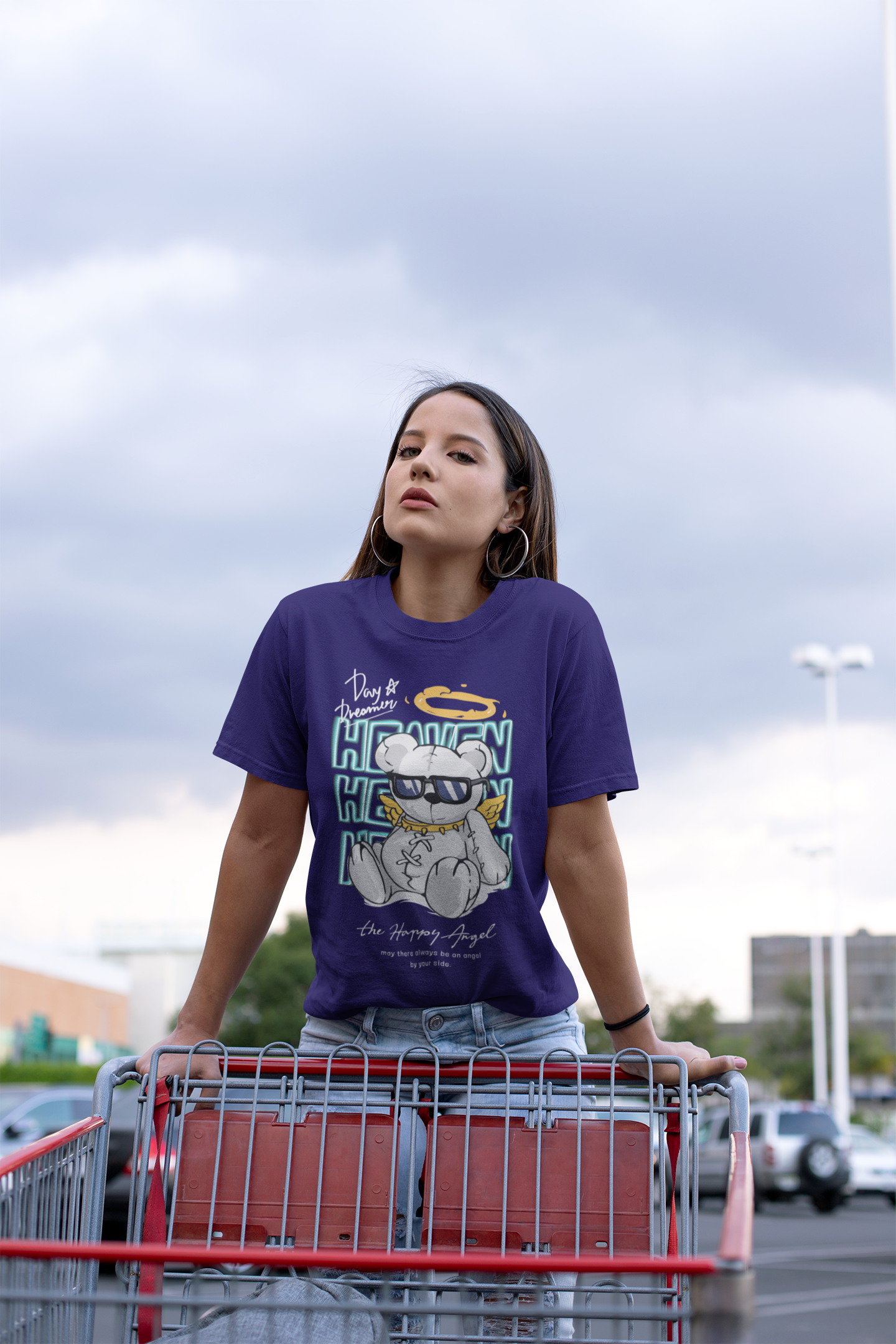 Regular Fit Classic Fit Heaven Bear Purple T-Shirt Women