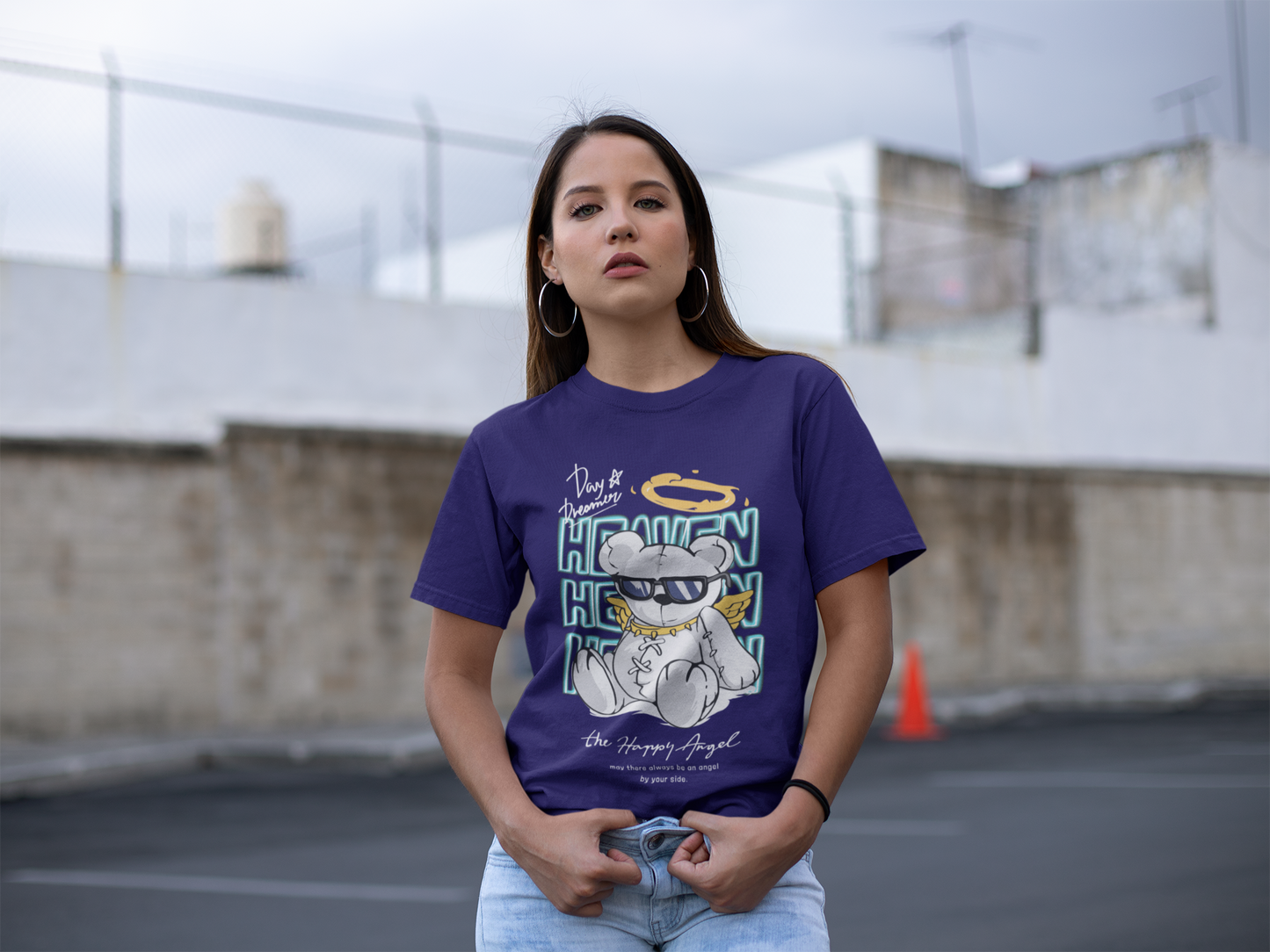Regular Fit Classic Fit Heaven Bear Purple T-Shirt Women
