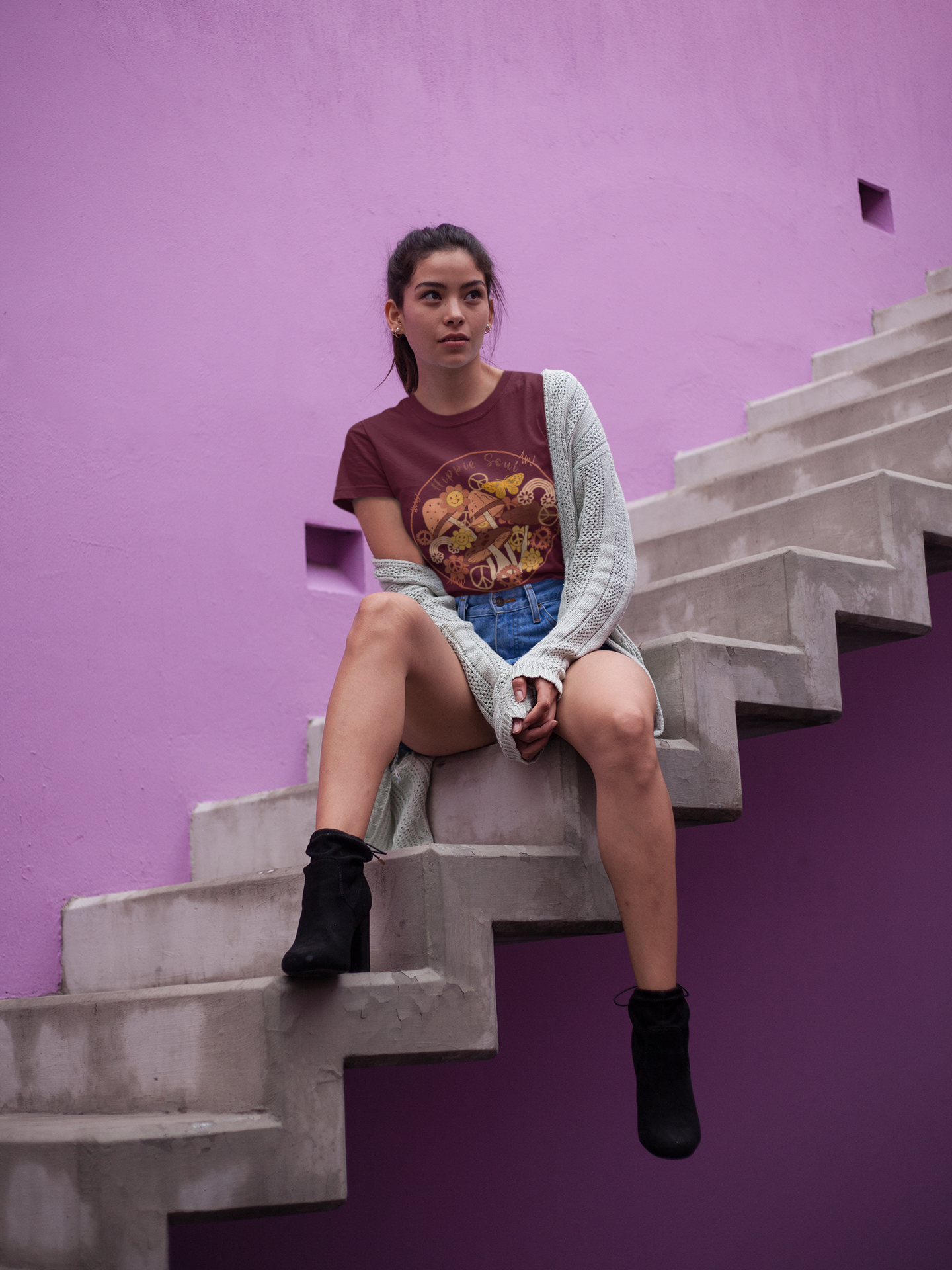 Regular Fit Classic Fit Hippy Soul Maroon T-Shirt Women