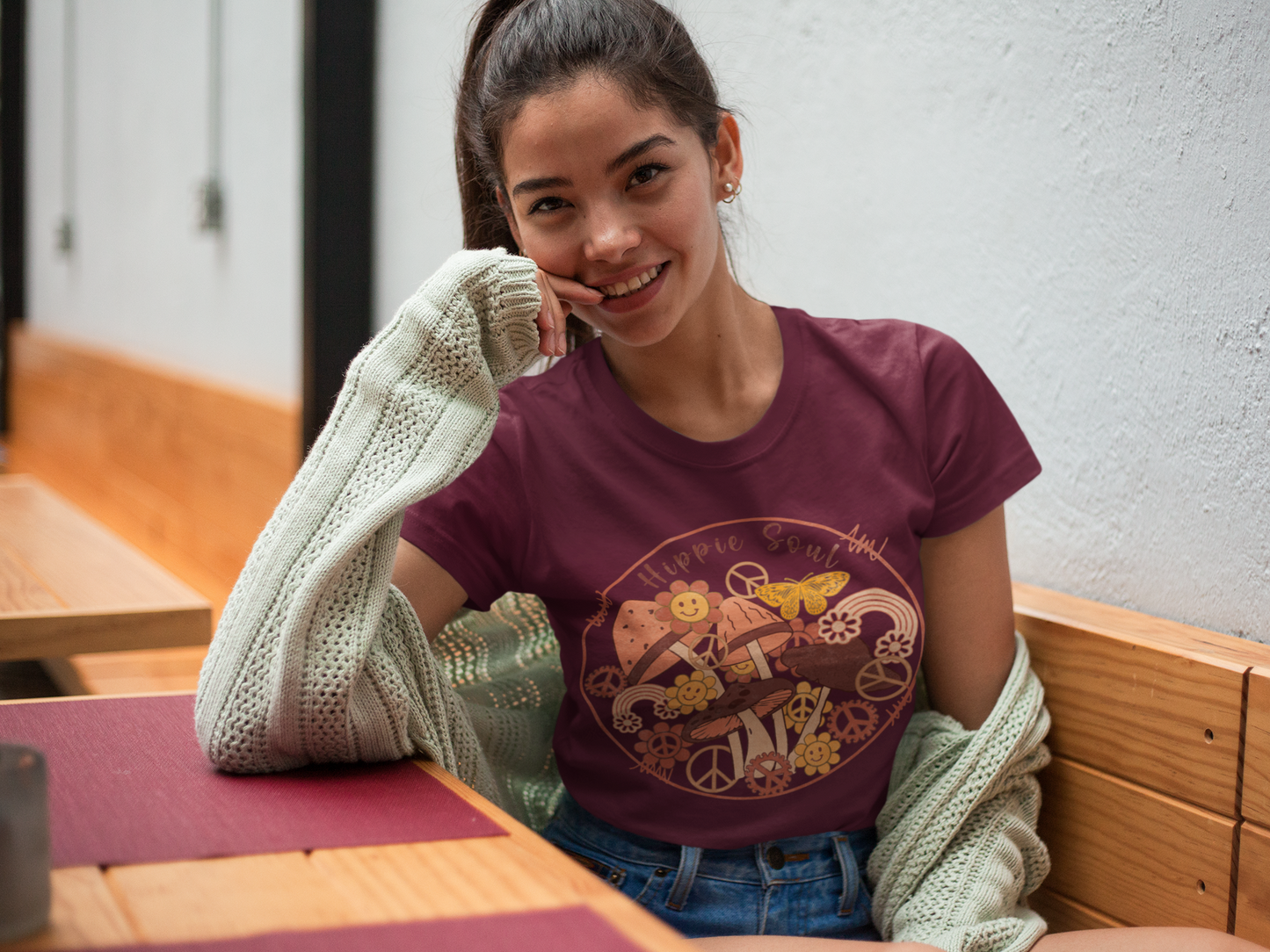Regular Fit Classic Fit Hippy Soul Maroon T-Shirt Women