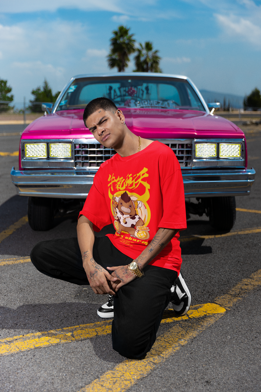 Oversized Extended Neck Lucky Charm T-Shirt Red