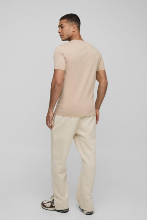 Basic Slim Half Sleeves Crew Neck T-shirt Biege Mocha