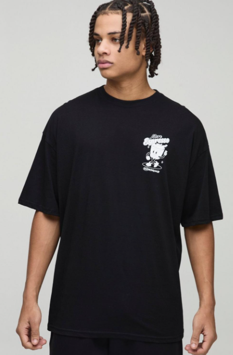 Oversized Espresso Cartoon Puff Print T-Shirt