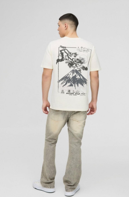 Regular Fit Half Sleeves Mountain Graphic T-Shirt Mt. Fuji Beige Ecru