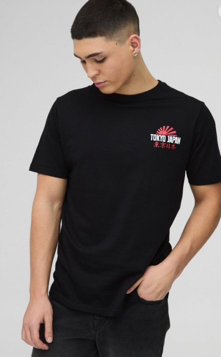 Regular Fit Half Sleeves Tokyo Japan Waves T-Shirt Black