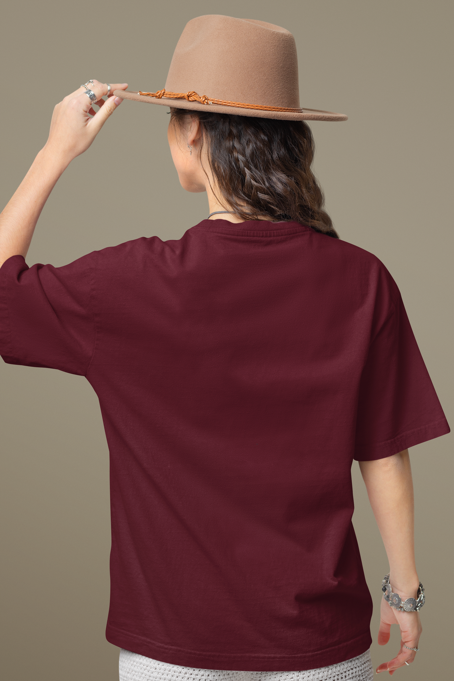 Oversized Extended Neck Basic T Shirt Maroon