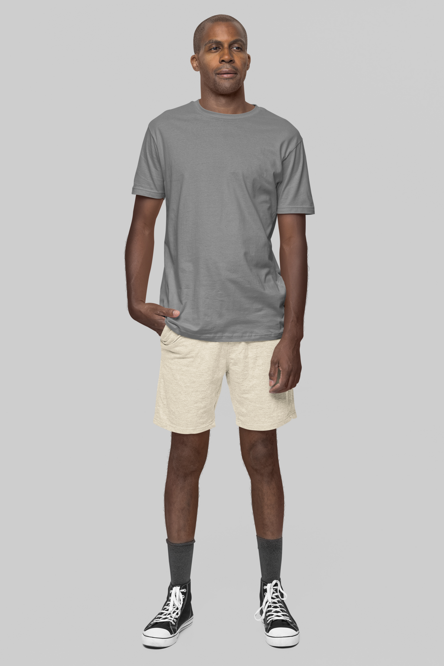 Basic Slim Fit Half Sleeves Crew Neck T-Shirt Melange Gray