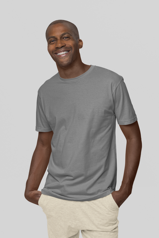 Basic Slim Fit Half Sleeves Crew Neck T-Shirt Melange Gray