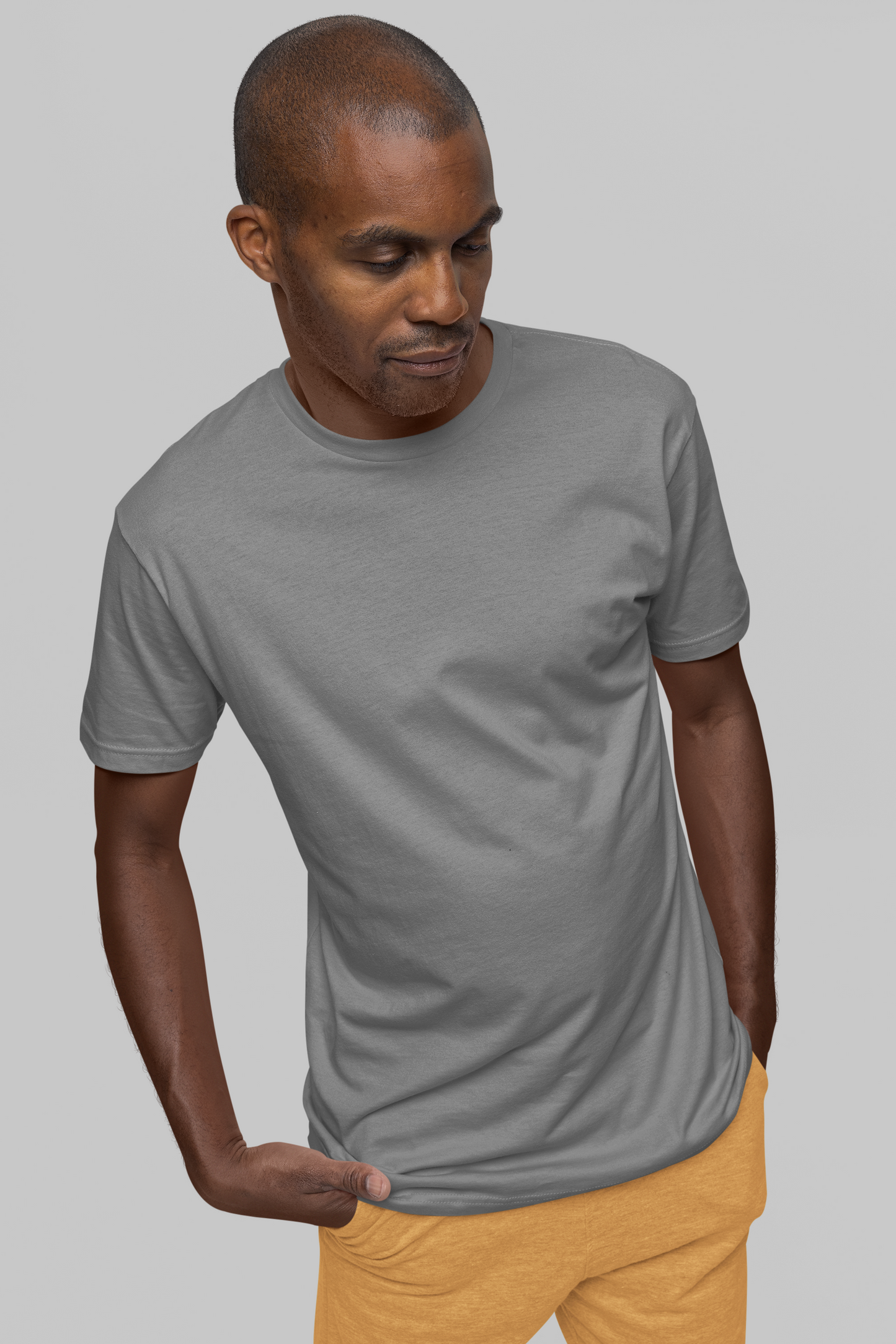 Basic Slim Fit Half Sleeves Crew Neck T-Shirt Melange Gray